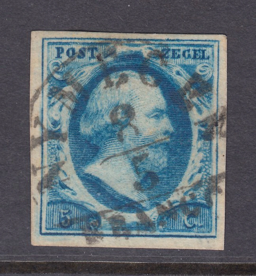 Netherlands 1852 - King William III, in deep dark blue - NVPH 1a