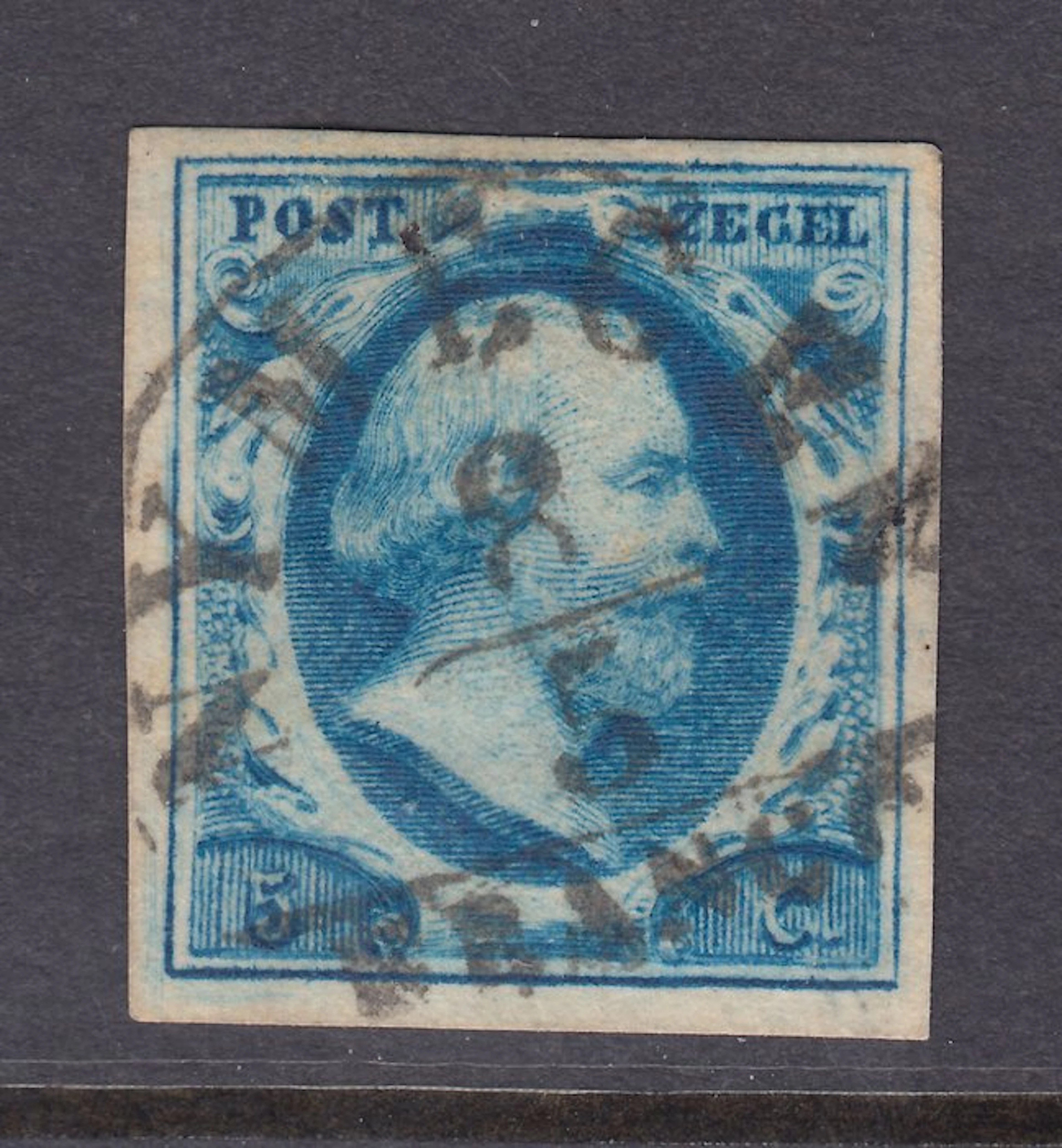 Netherlands 1852 - King William III, in deep dark blue - NVPH 1a