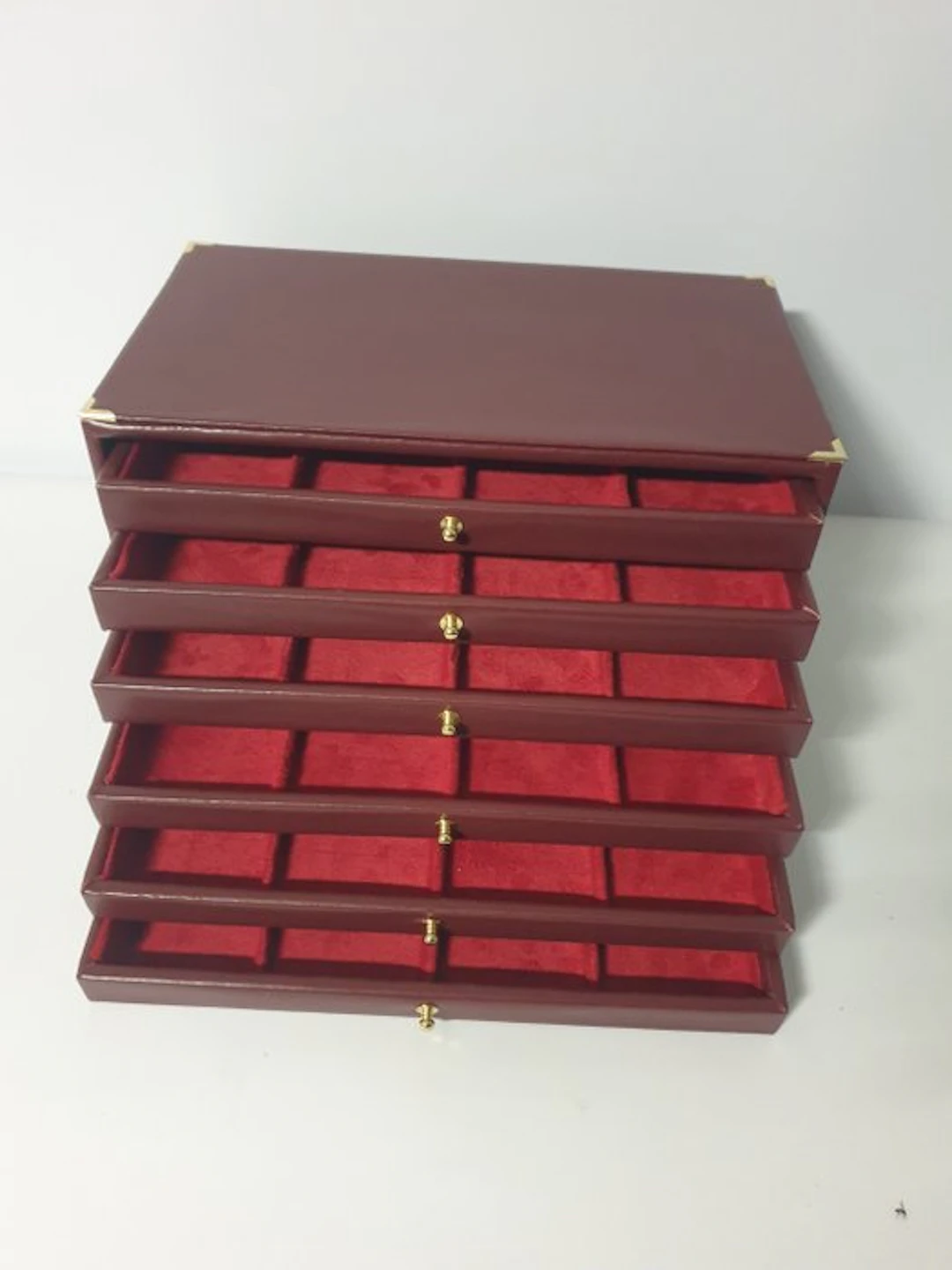 Accessories. Burgundy eco-leather coin cabinet for 48 places (No reserve price)