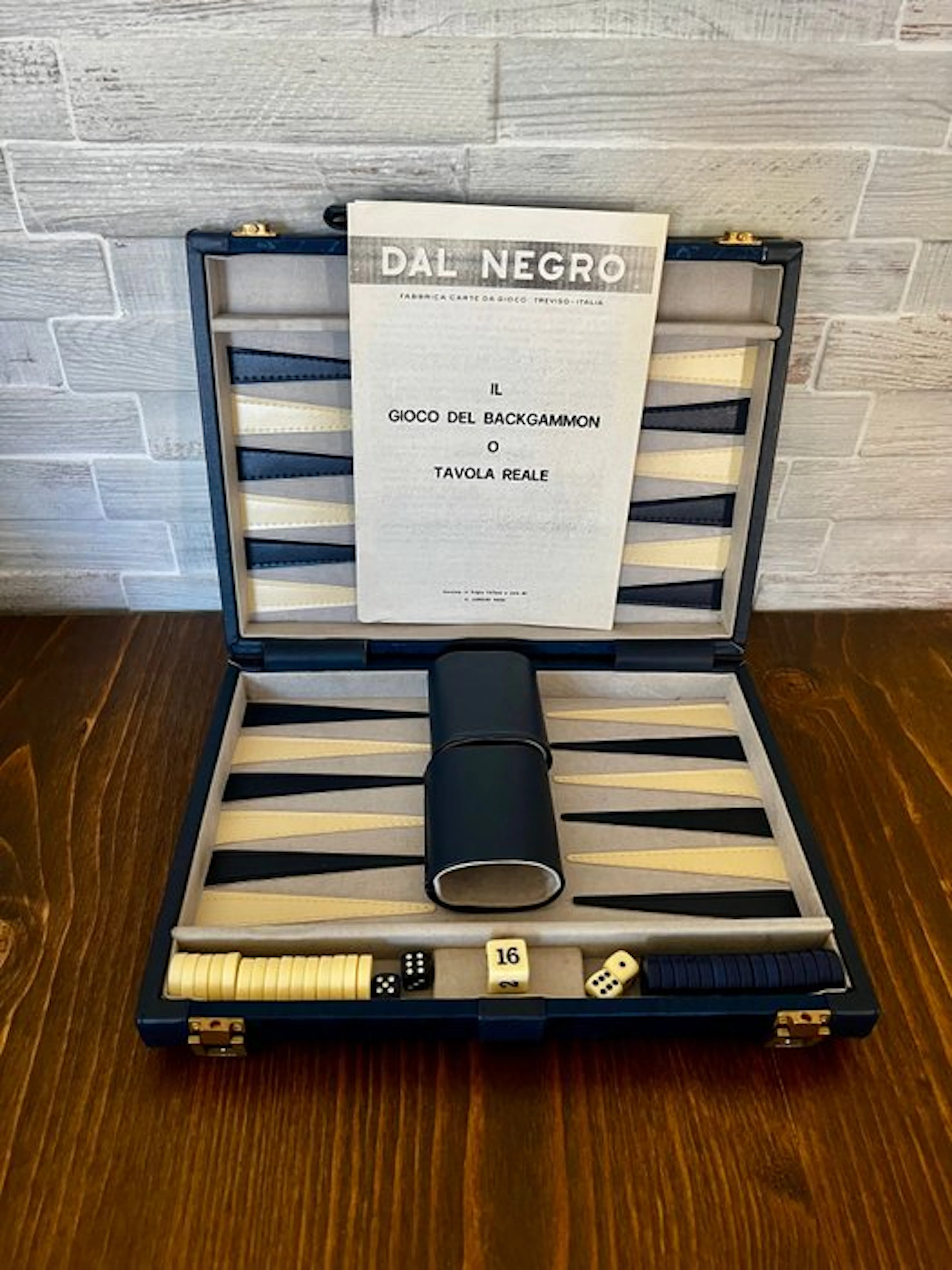 Dal Negro Luxury Backgammon Set in Navy Blue Leatherette...