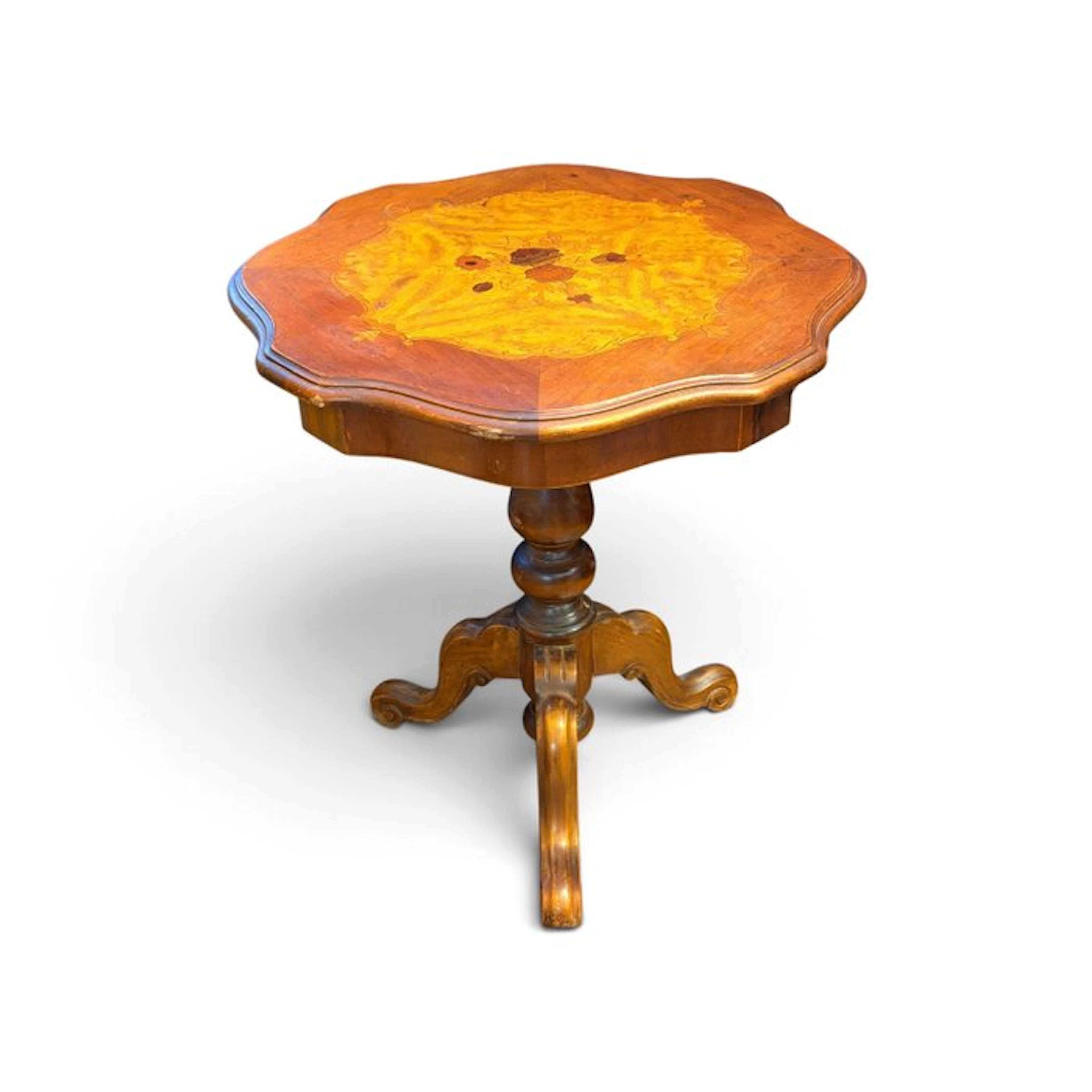 Side table - Tripod legs - Wood - Floral marquetry