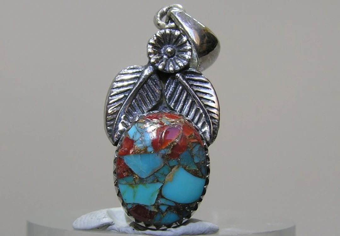 Coral Turquoise Matrix Pendant - Height: 37 mm - Width: 14.7 mm- 4.63 g - (1)
