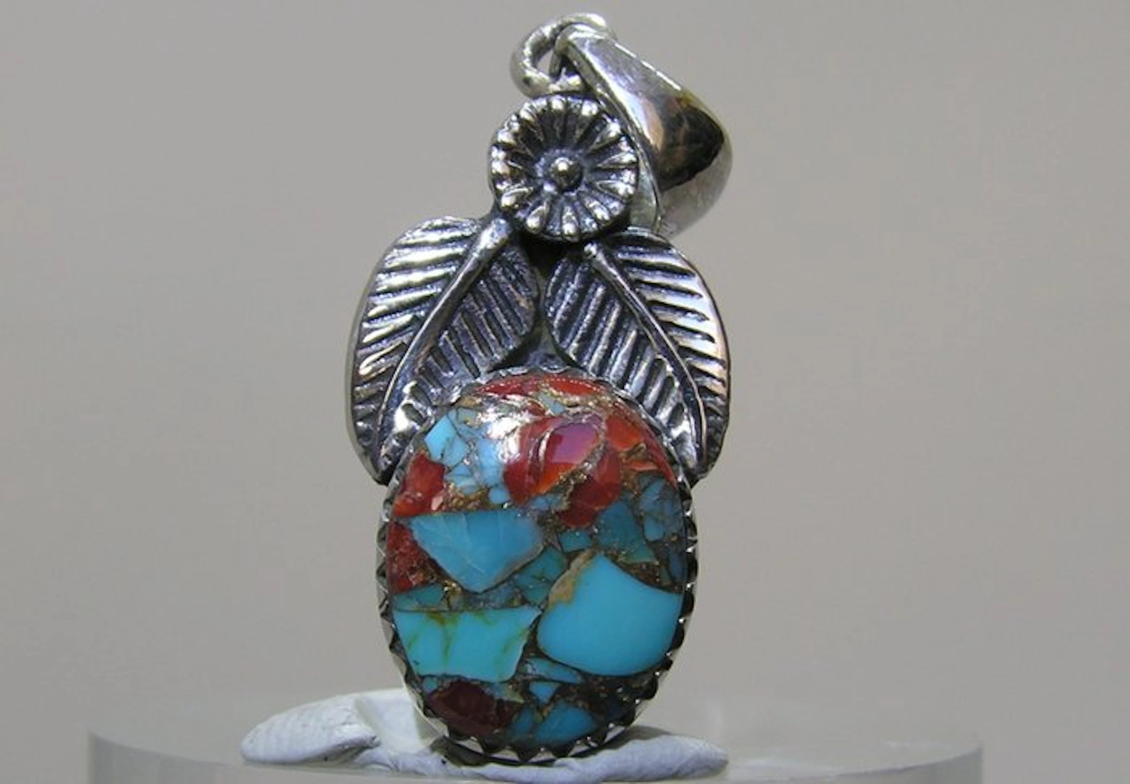 Coral Turquoise Matrix Pendant - Height: 37 mm - Width: 14.7 mm- 4.63 g - (1)