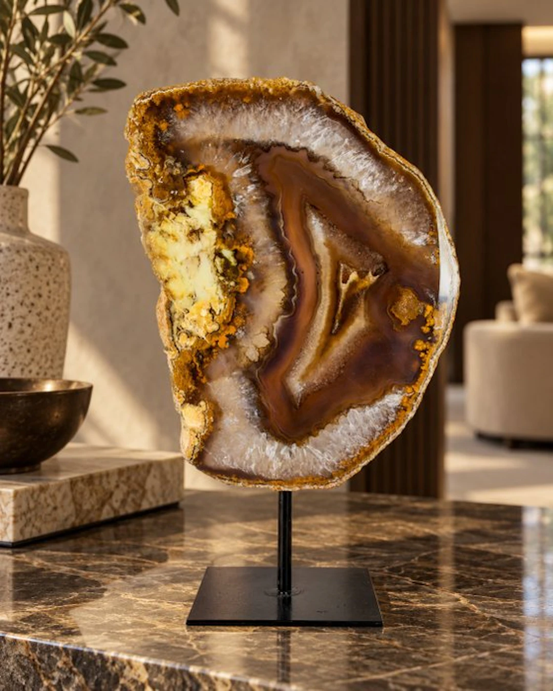 Very rare natural agate - crystal geode on stand Geode...