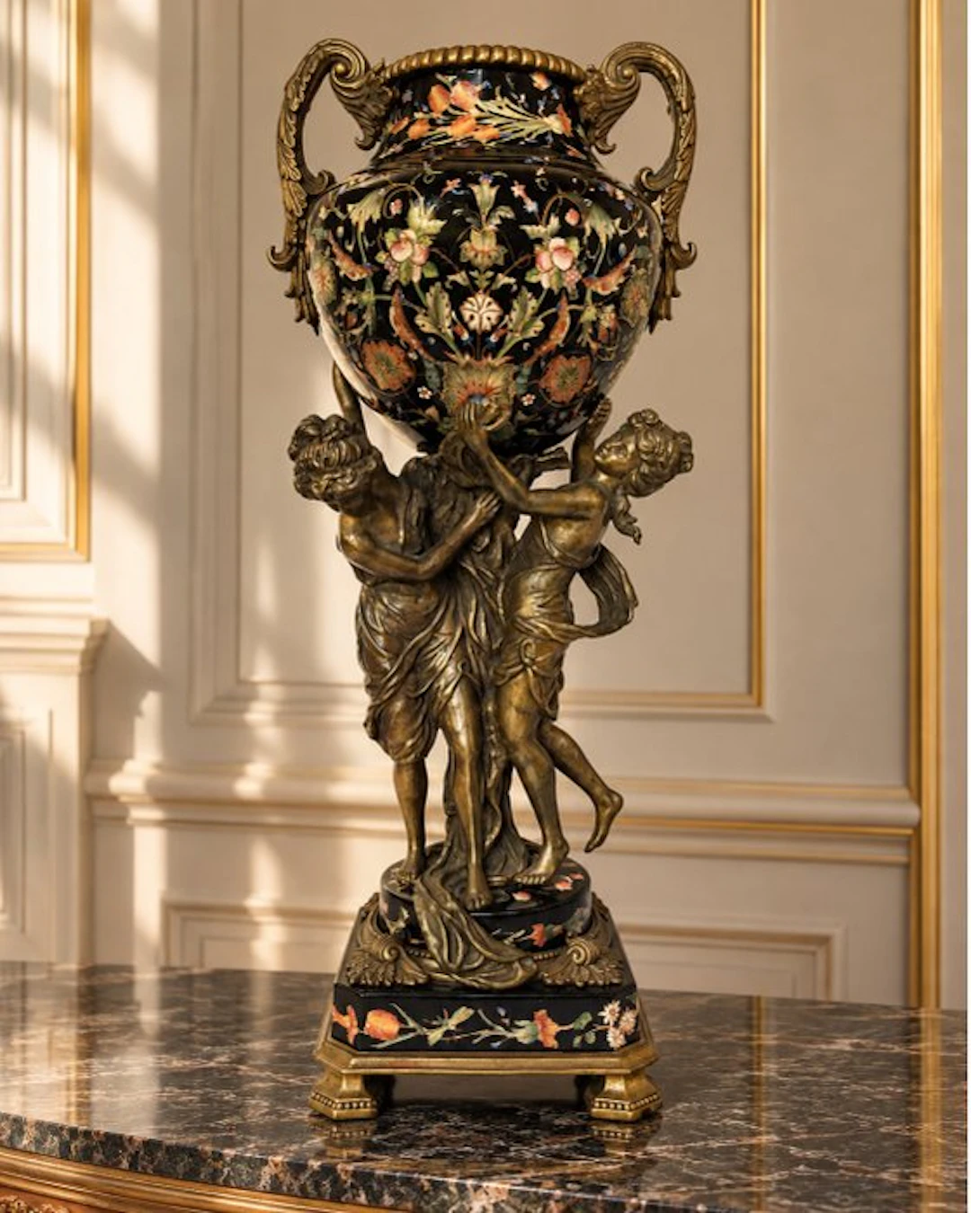 WL Wong Lee 1895 - Vase - Porcelain, Brass - Large figurative vase