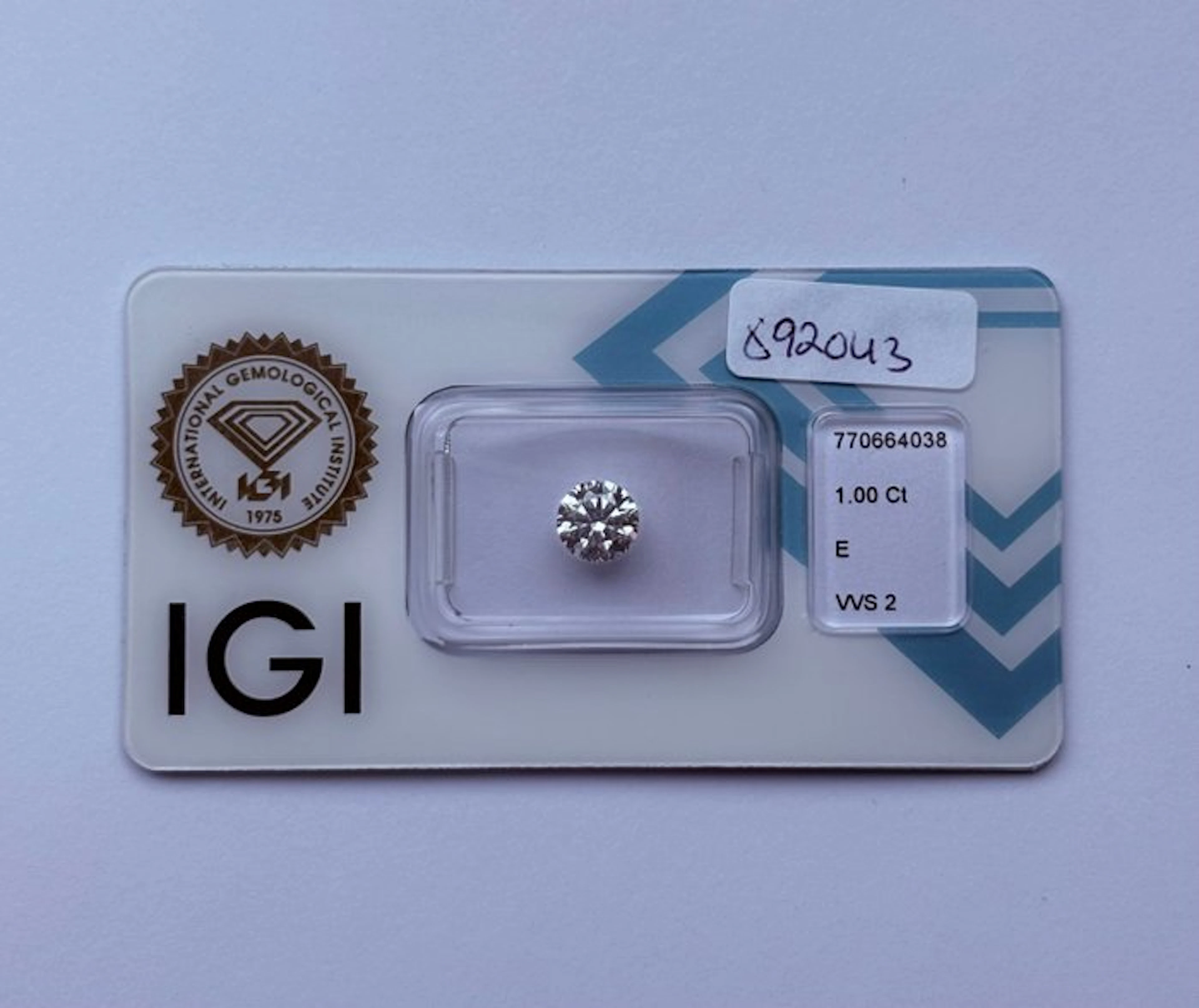 1 pcs Diamond (Natural) - 1.00 ct - Round - E - VVS2...