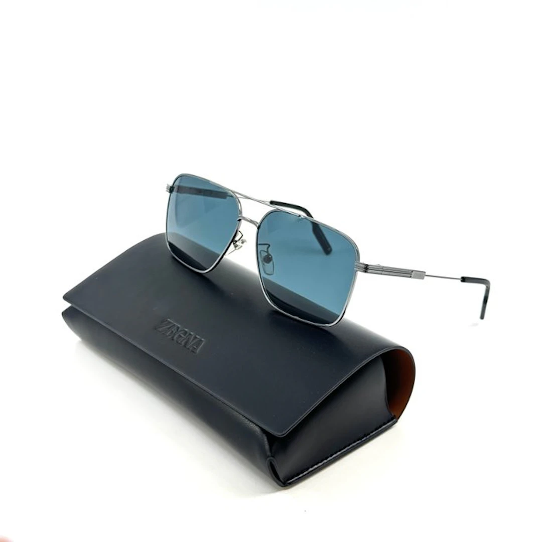 Ermenegildo Zegna - *NEW* - Silver Metal - Blue Lenses - Sunglasses