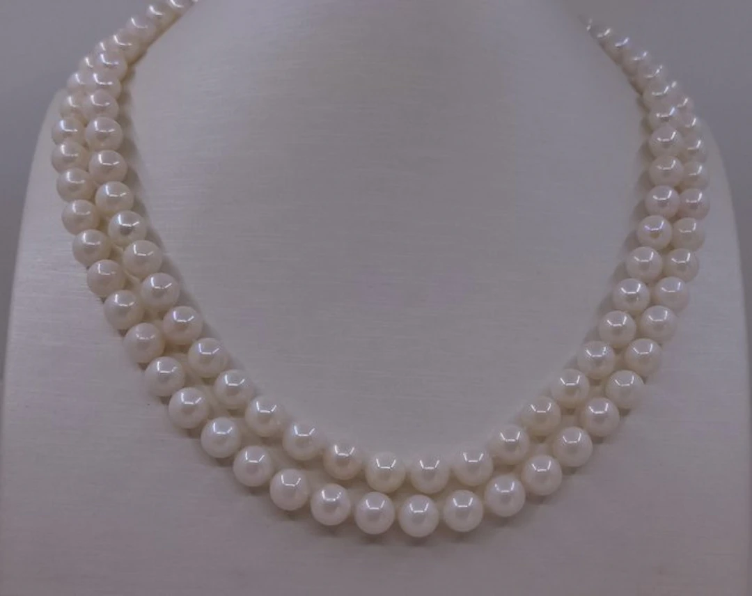 No reserve price - Necklace Silver, 7X7.5mm Double Akoya Pearls