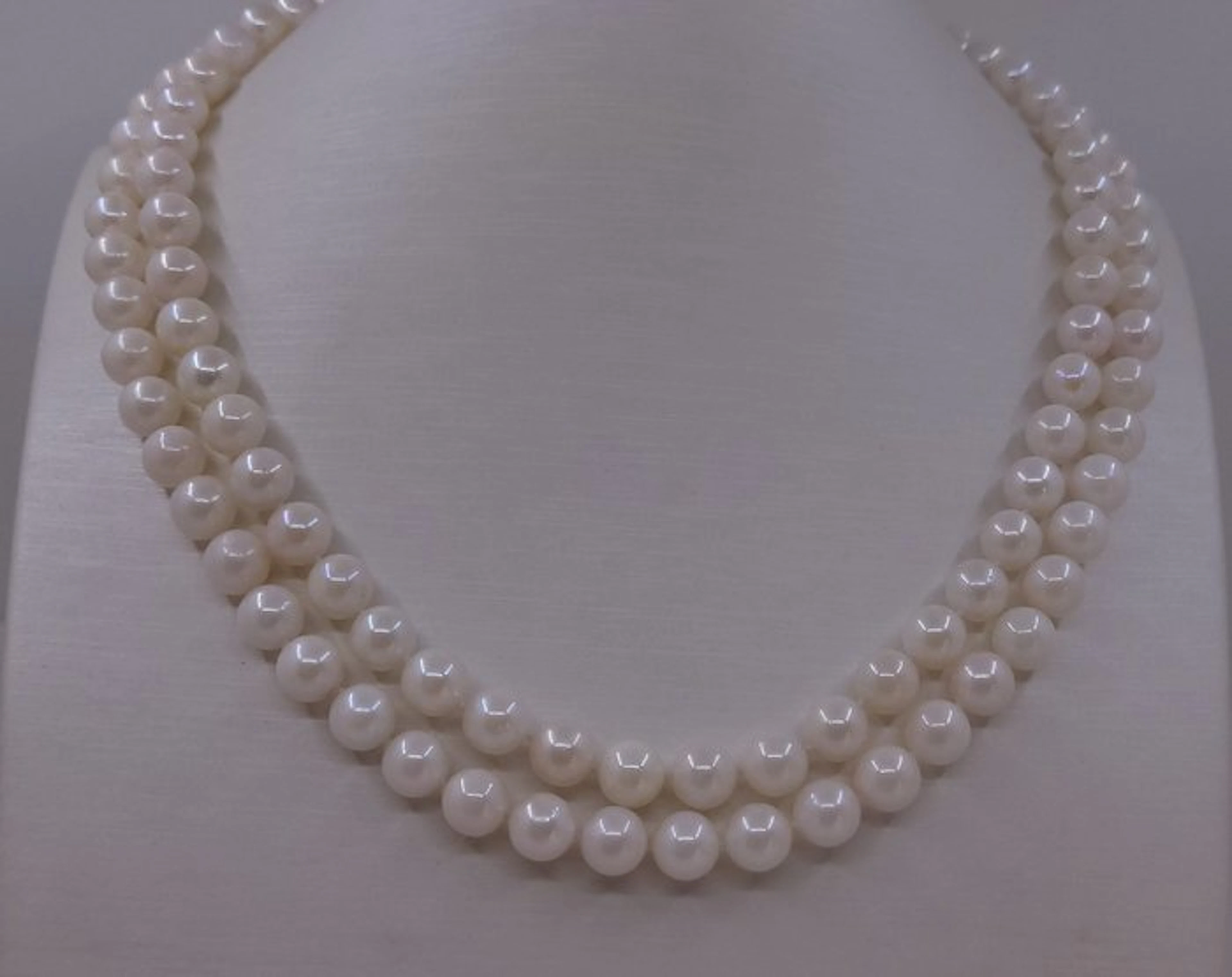No reserve price - Necklace Silver, 7X7.5mm Double Akoya Pearls