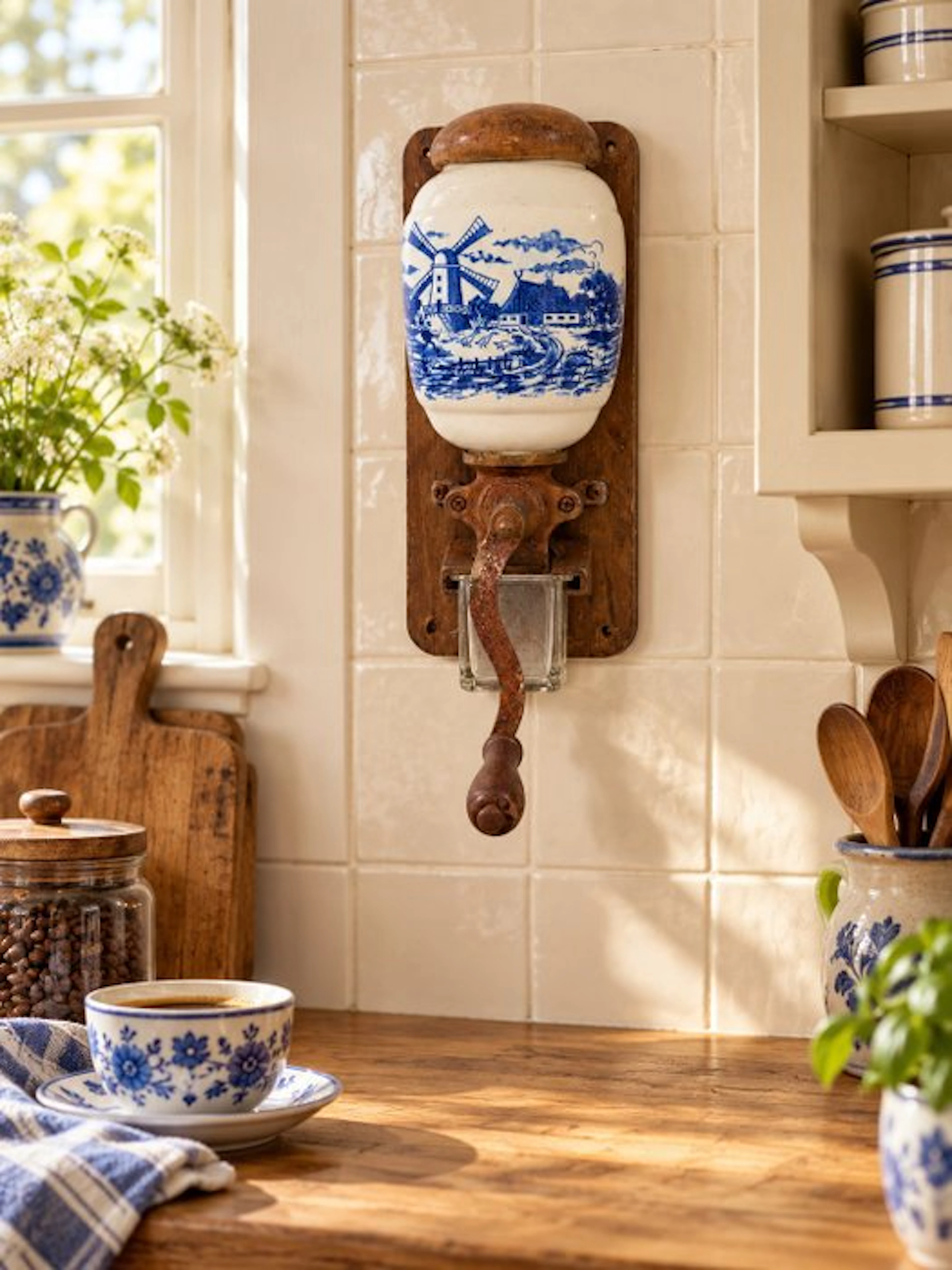 Coffee grinder - Ceramic, Wood - wall-mounted model