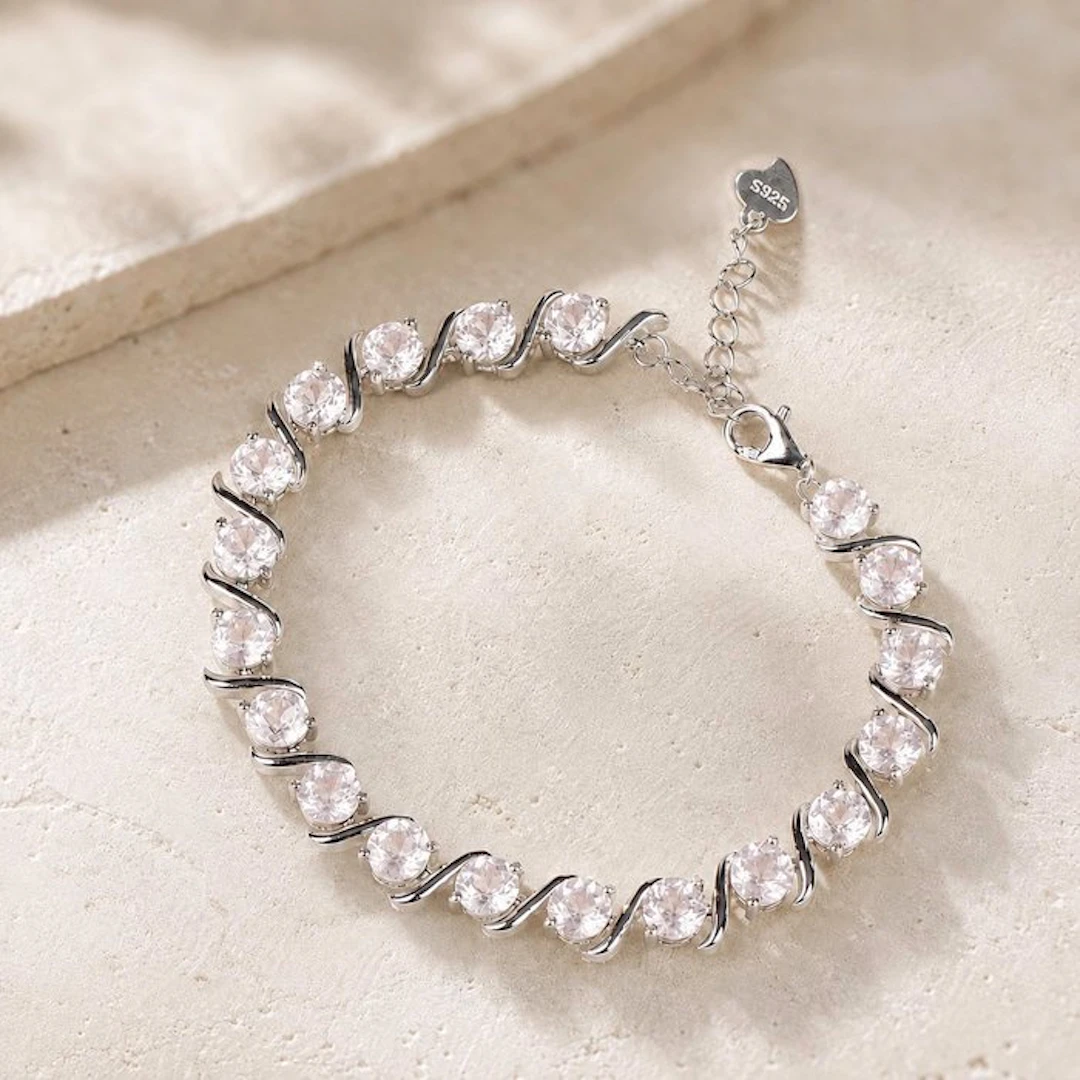 No reserve price - Bracelet Silver - Rose Quartz - Certified