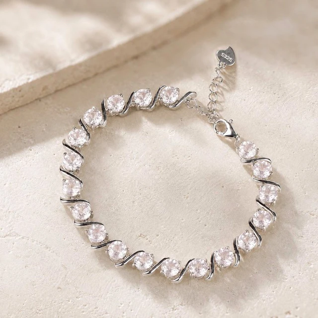 No reserve price - Bracelet Silver - Rose Quartz - Certified