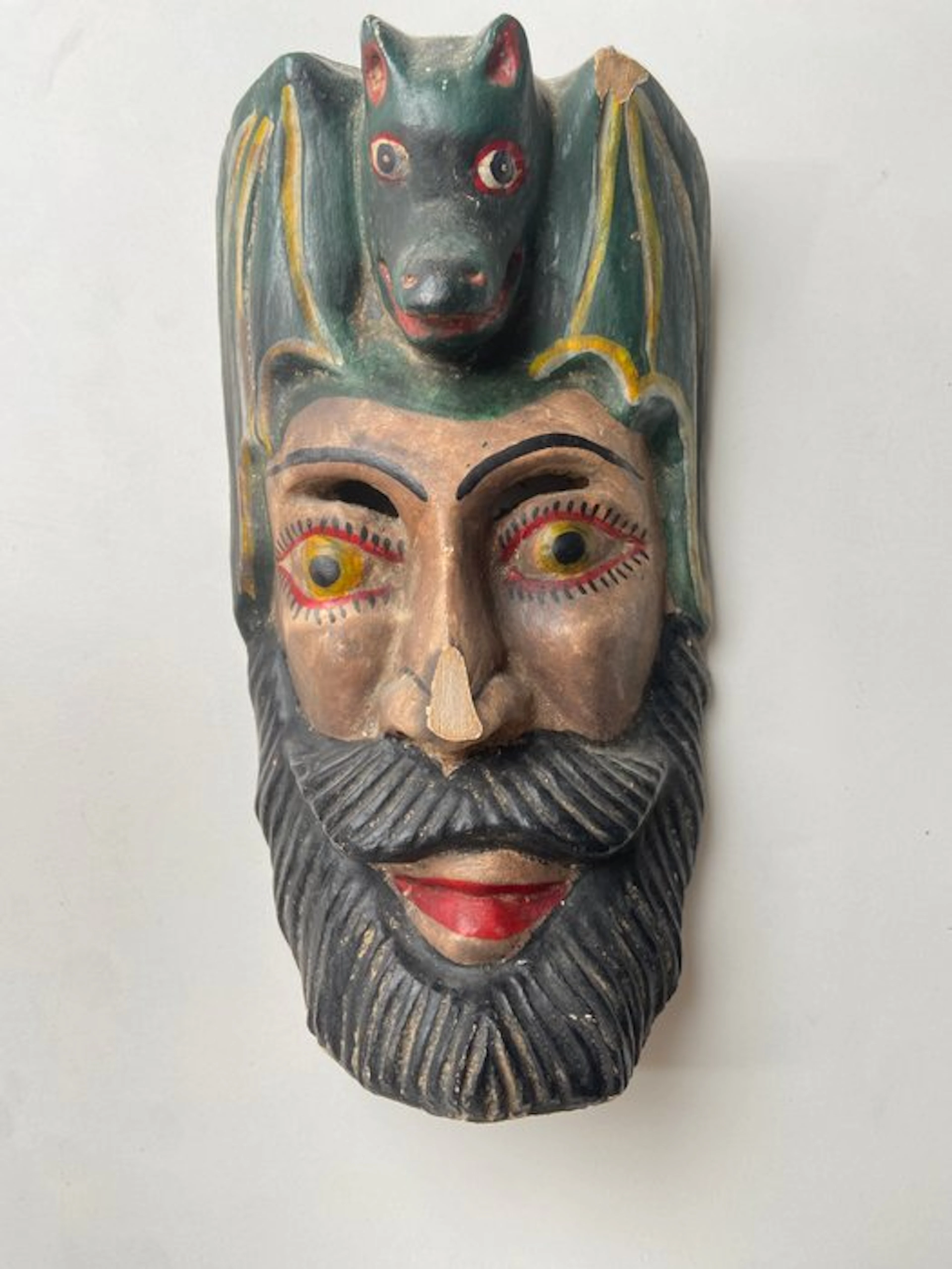 Folk art wooden mask with bat crown – hand-painted - Mexico (No reserve price)