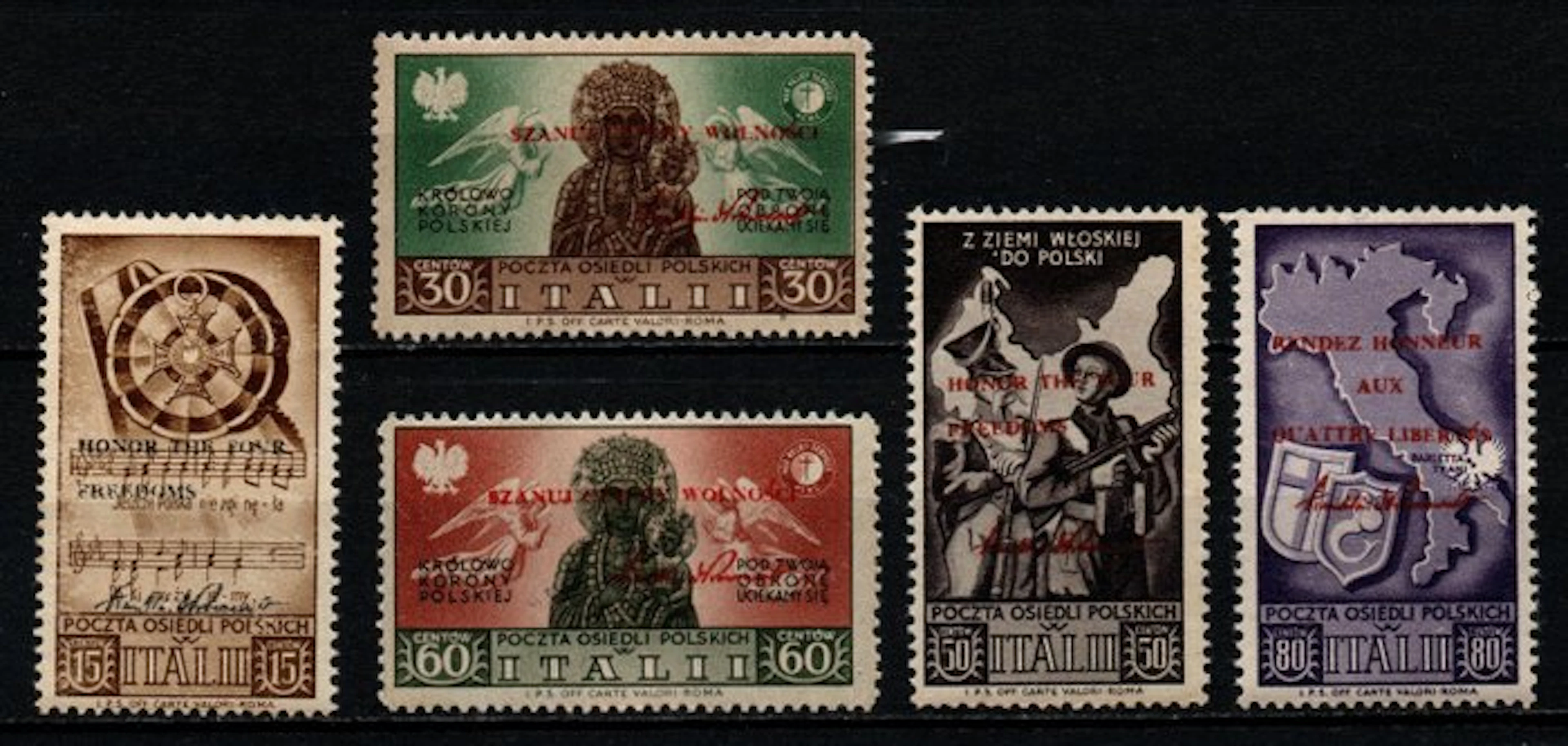 Italy Kingdom 1946 - Polish Corps overprinted stamps - Unificato 31/35