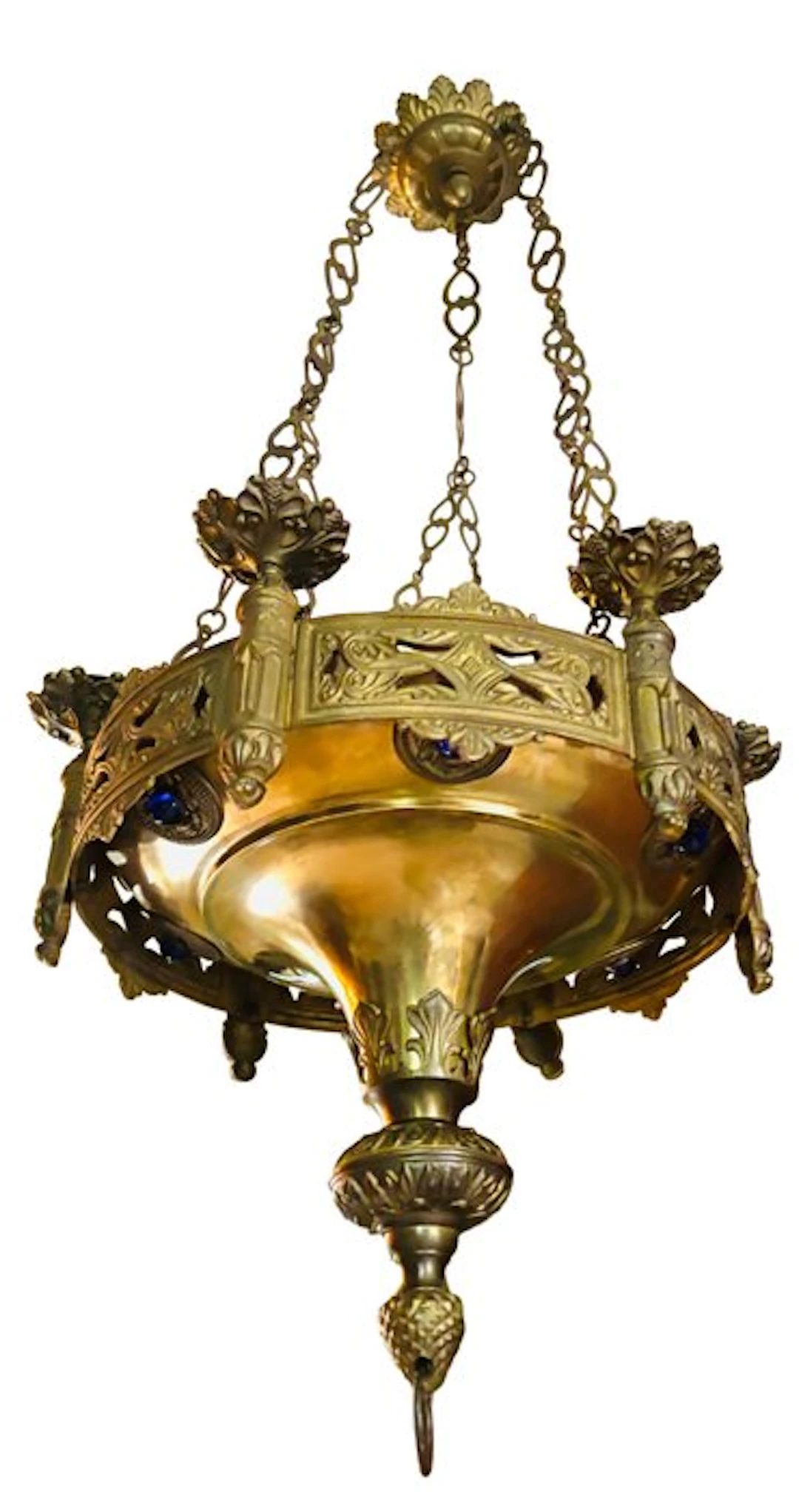 Sanctuary lamp - Copper, Bronze - Neo-Gothic with cabochons
