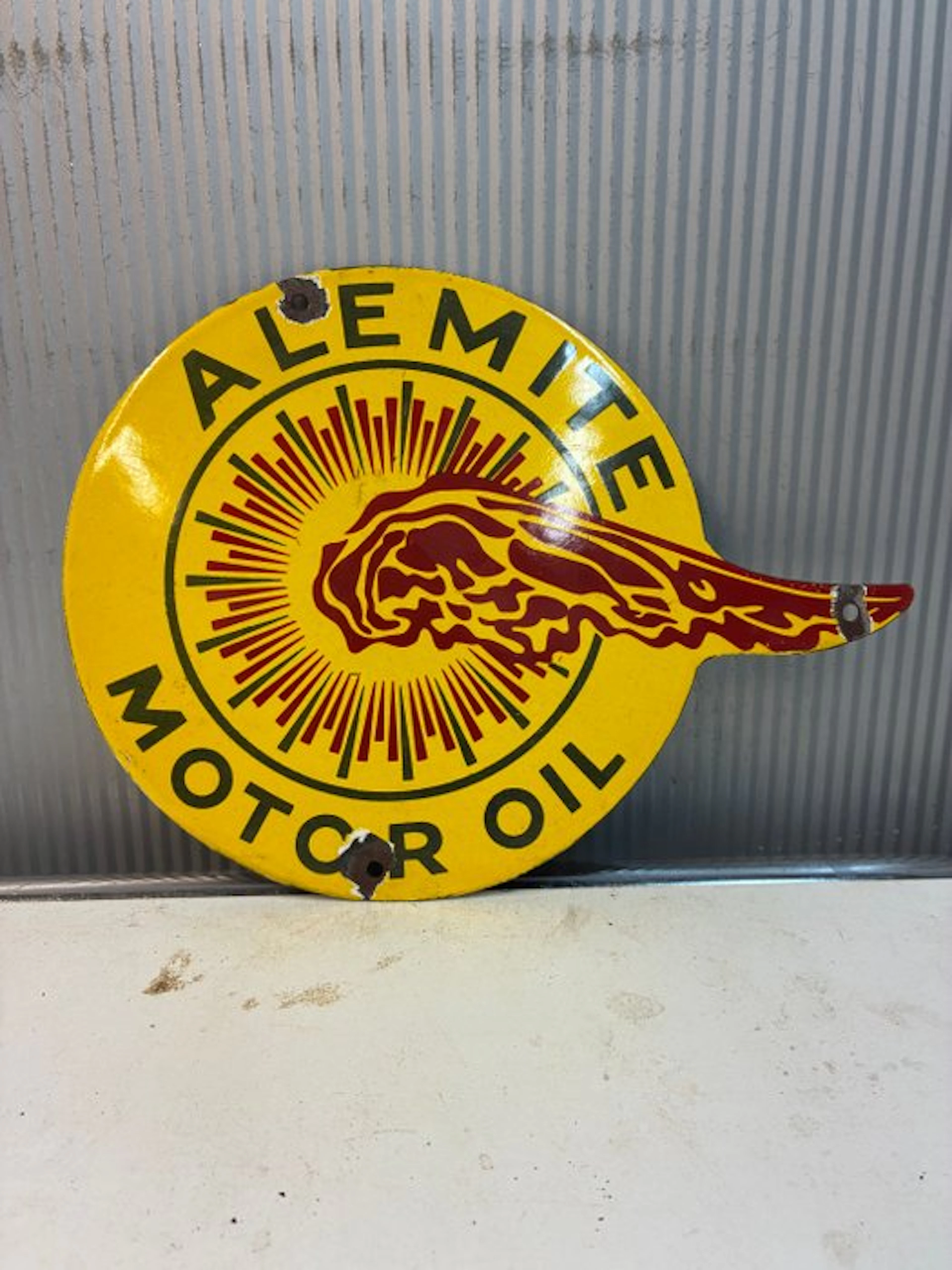 Indian - Alemite Motor Oil – enamel advertising sign –...