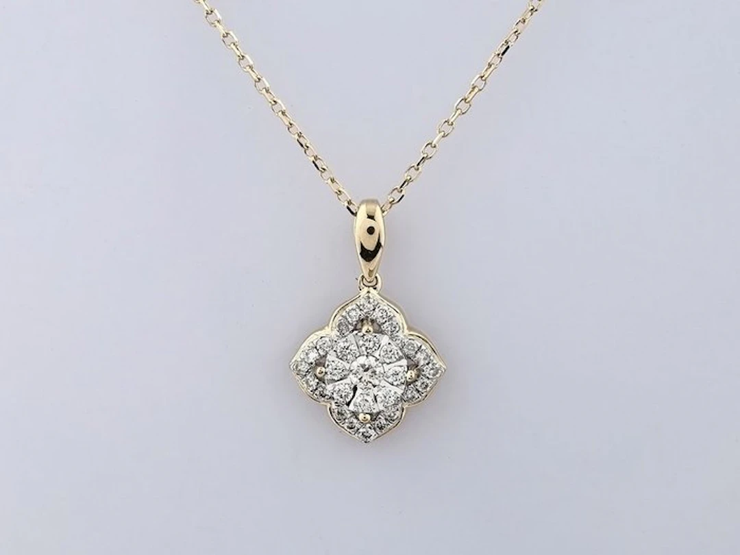Necklace with pendant - 14 kt. Yellow gold - 0.20ct. tw. Diamond (Natural)