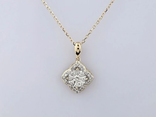 Necklace with pendant - 14 kt. Yellow gold - 0.20ct. tw. Diamond (Natural)