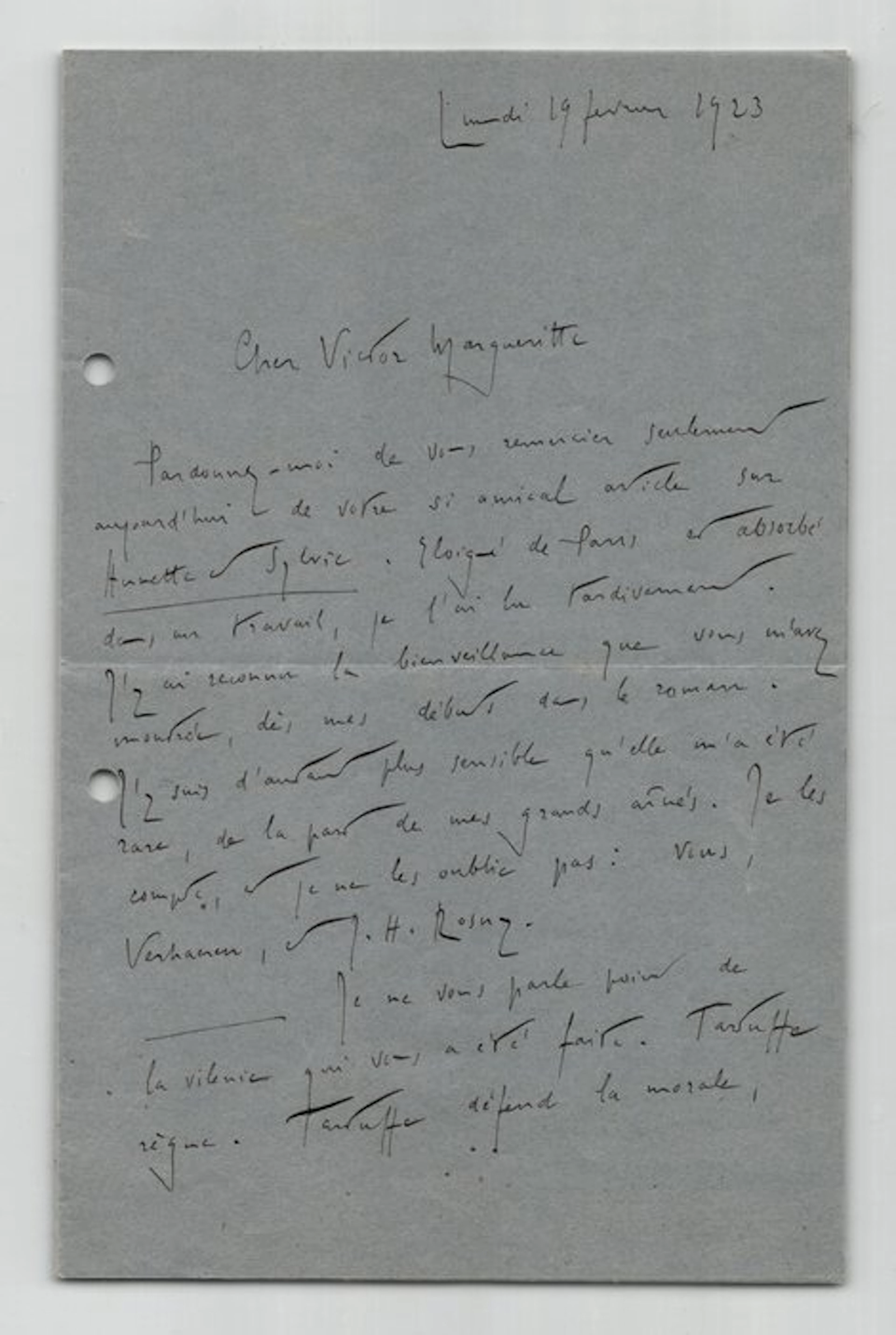 Romain Rolland - Lettre autographe signée à Victor Margueritte - 1923