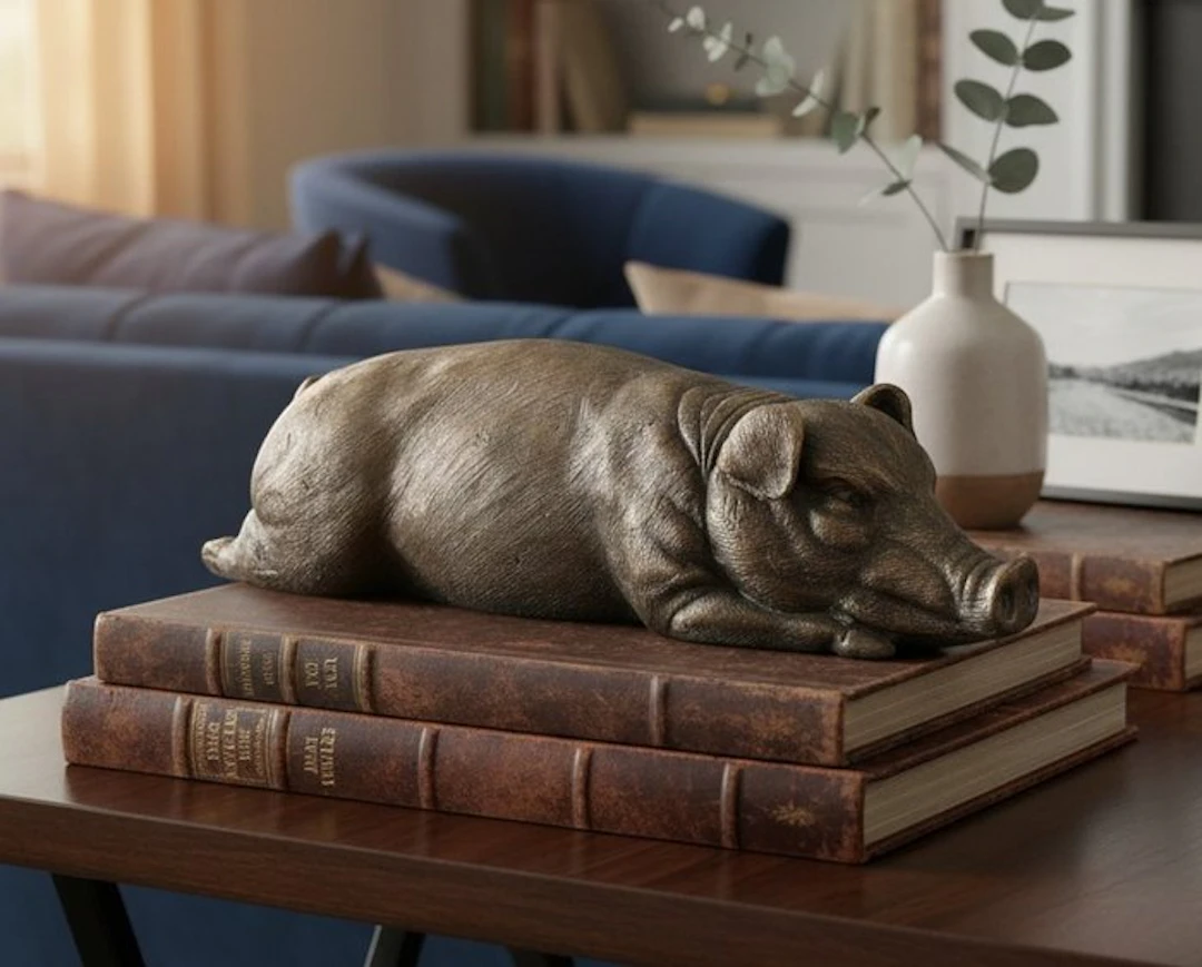 Sculpture, Reclining Pig - 44 cm in length - 11 cm - Bronze