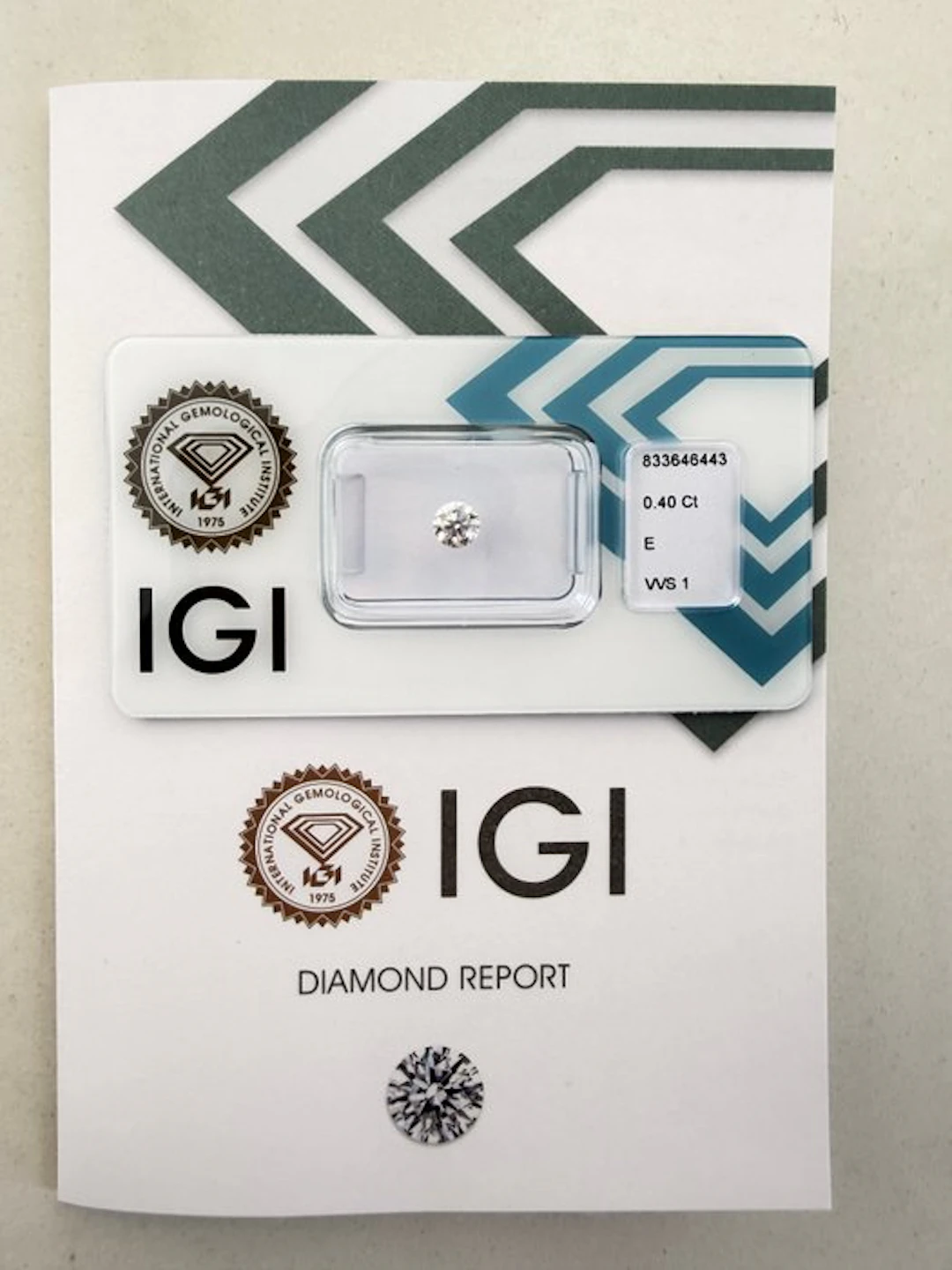 1 pcs Diamond (Natural) - 0.40 ct - Round - E - VVS1...