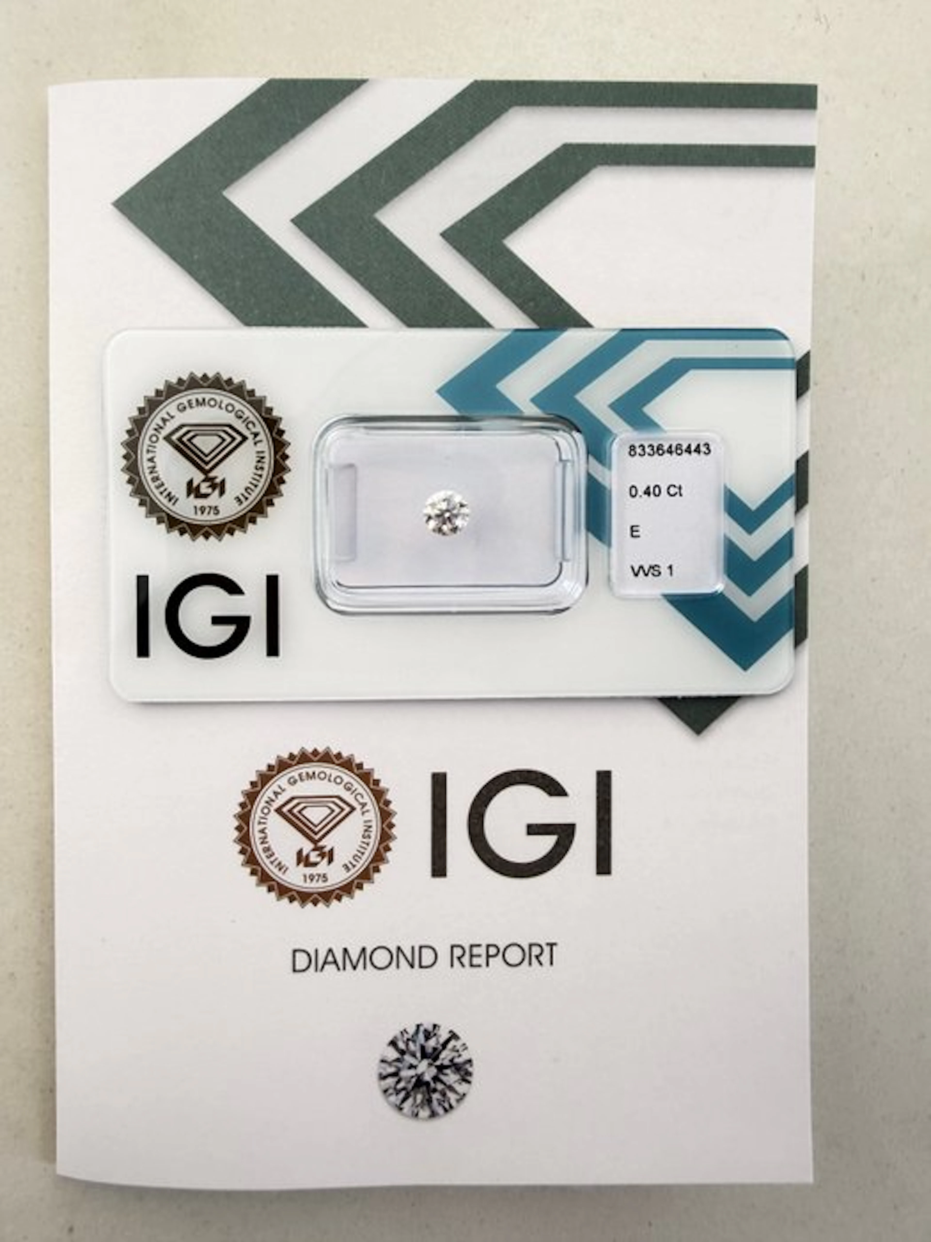 1 pcs Diamond (Natural) - 0.40 ct - Round - E - VVS1...
