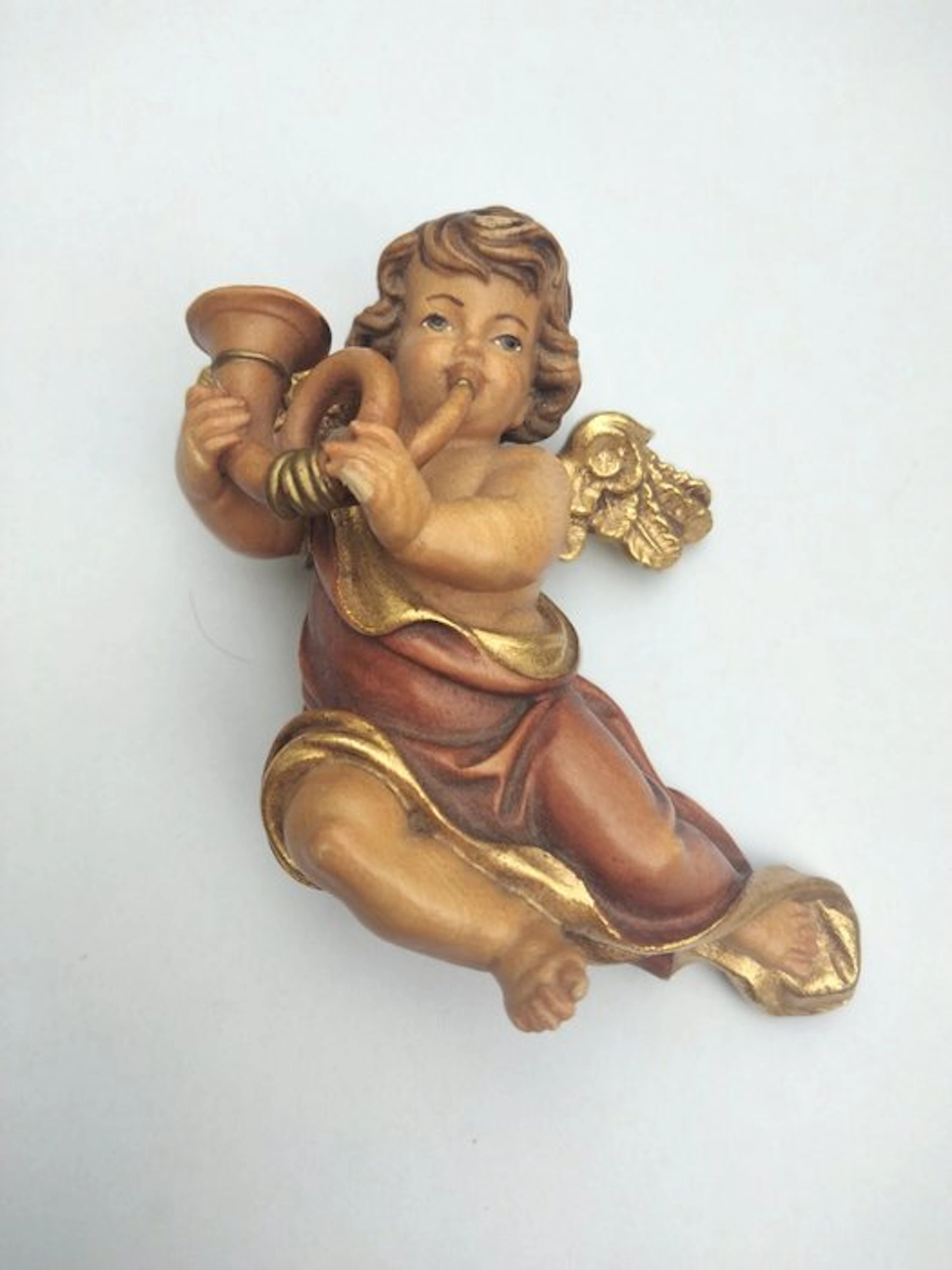 Carving, Holzfigur - farbiger Engel - Cäcilienputte mit...