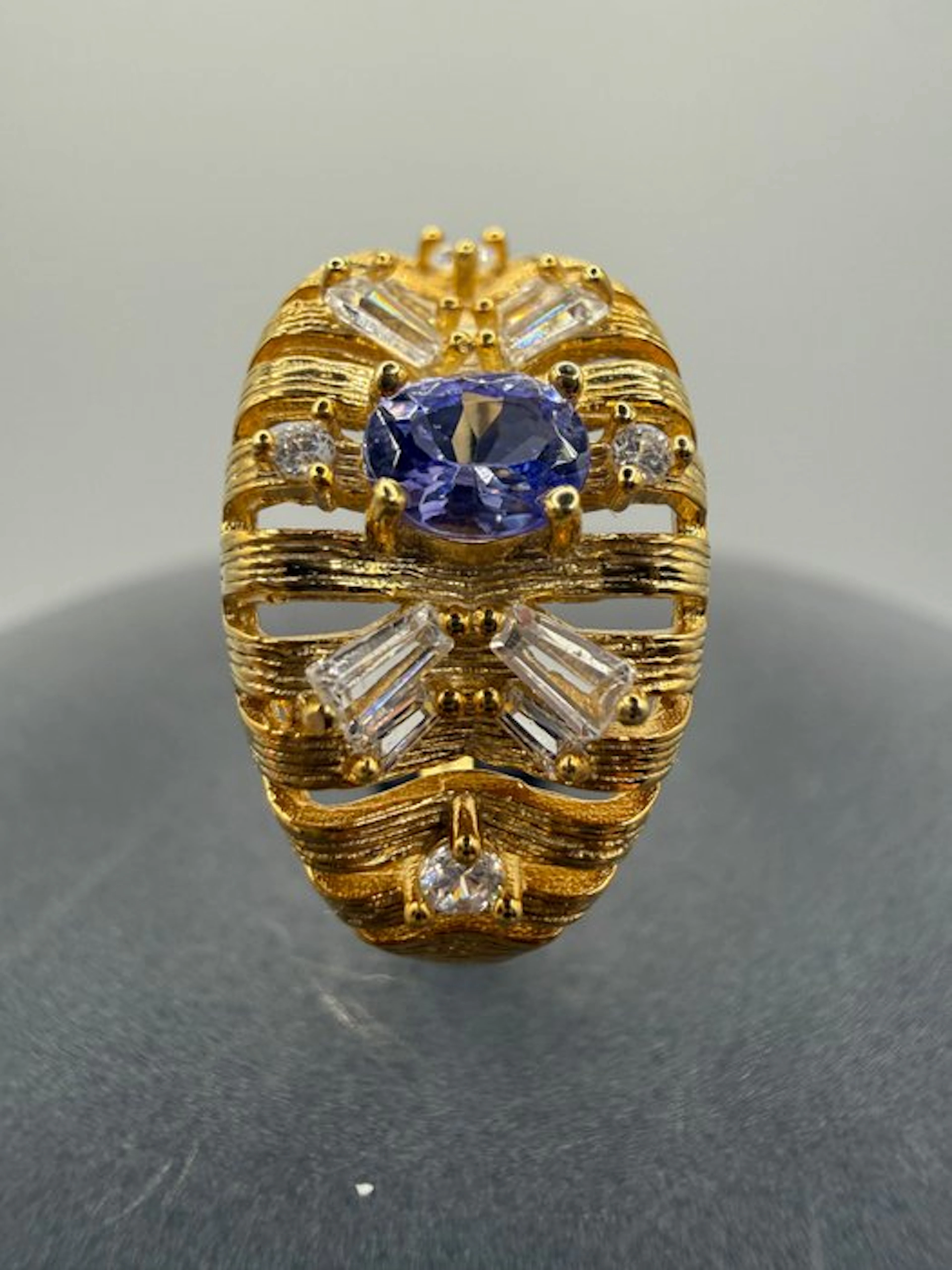 No reserve price - Cocktail ring Gold-plated, Silver Tanzanite - Zircon