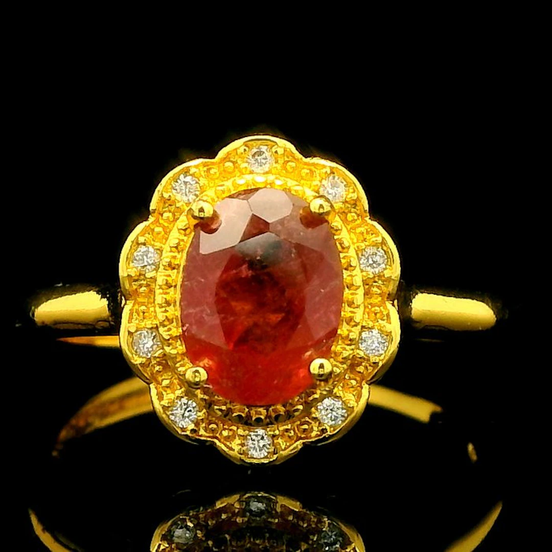 Tourmaline - Red Tourmaline stainless steel Ring, Steel - Ring