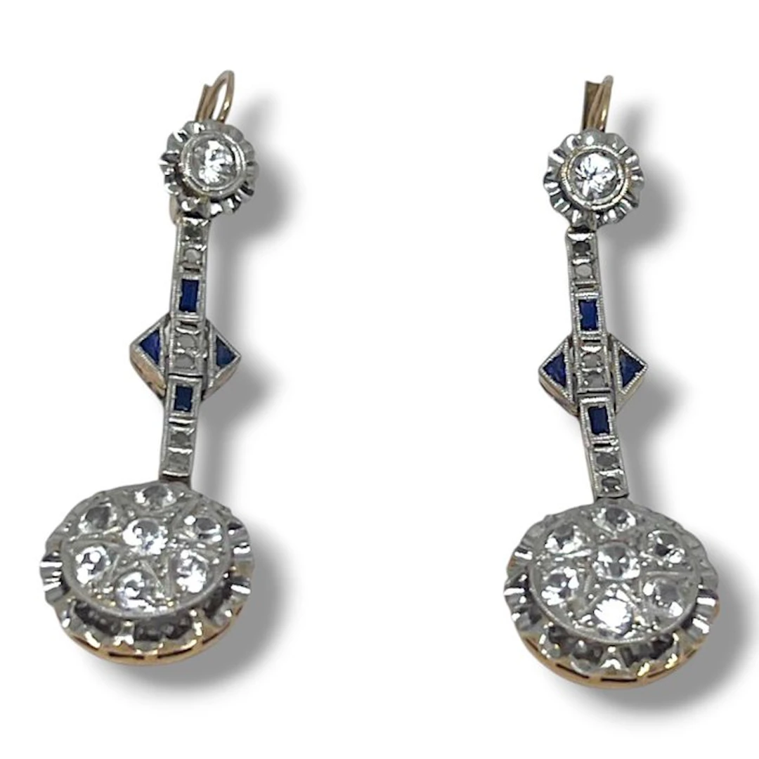 Drop earrings - 18 kt. Yellow gold, Platinum