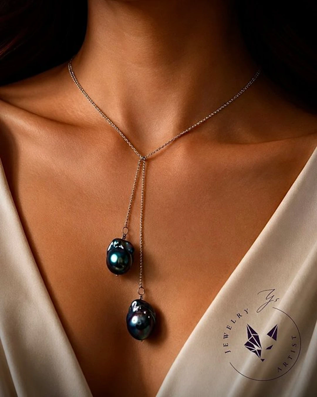 Designer Jewelry - Baroque Black Pearls - 925 Silver...