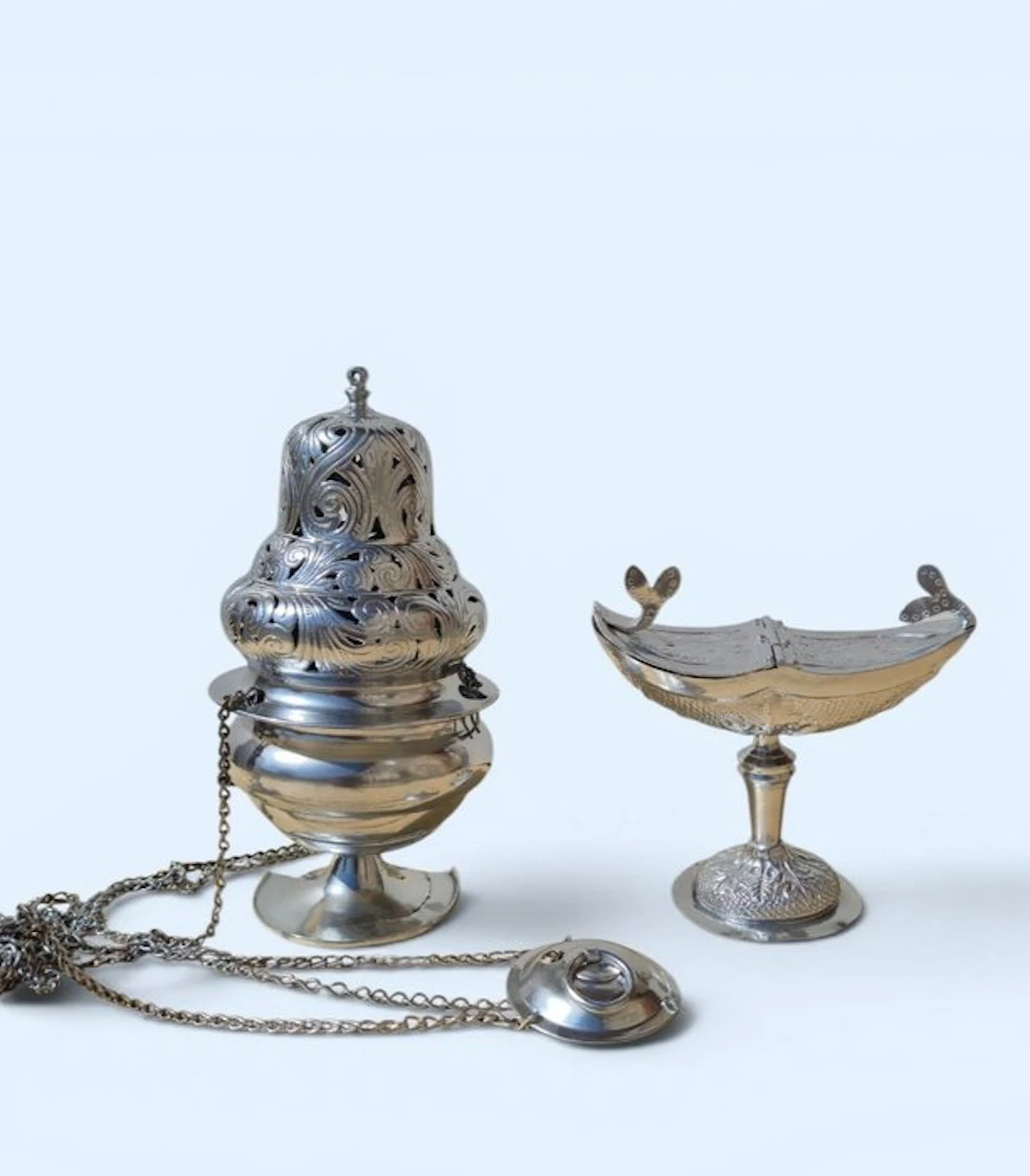 Censer (2) - Silvered bronze - Thurible and navicella