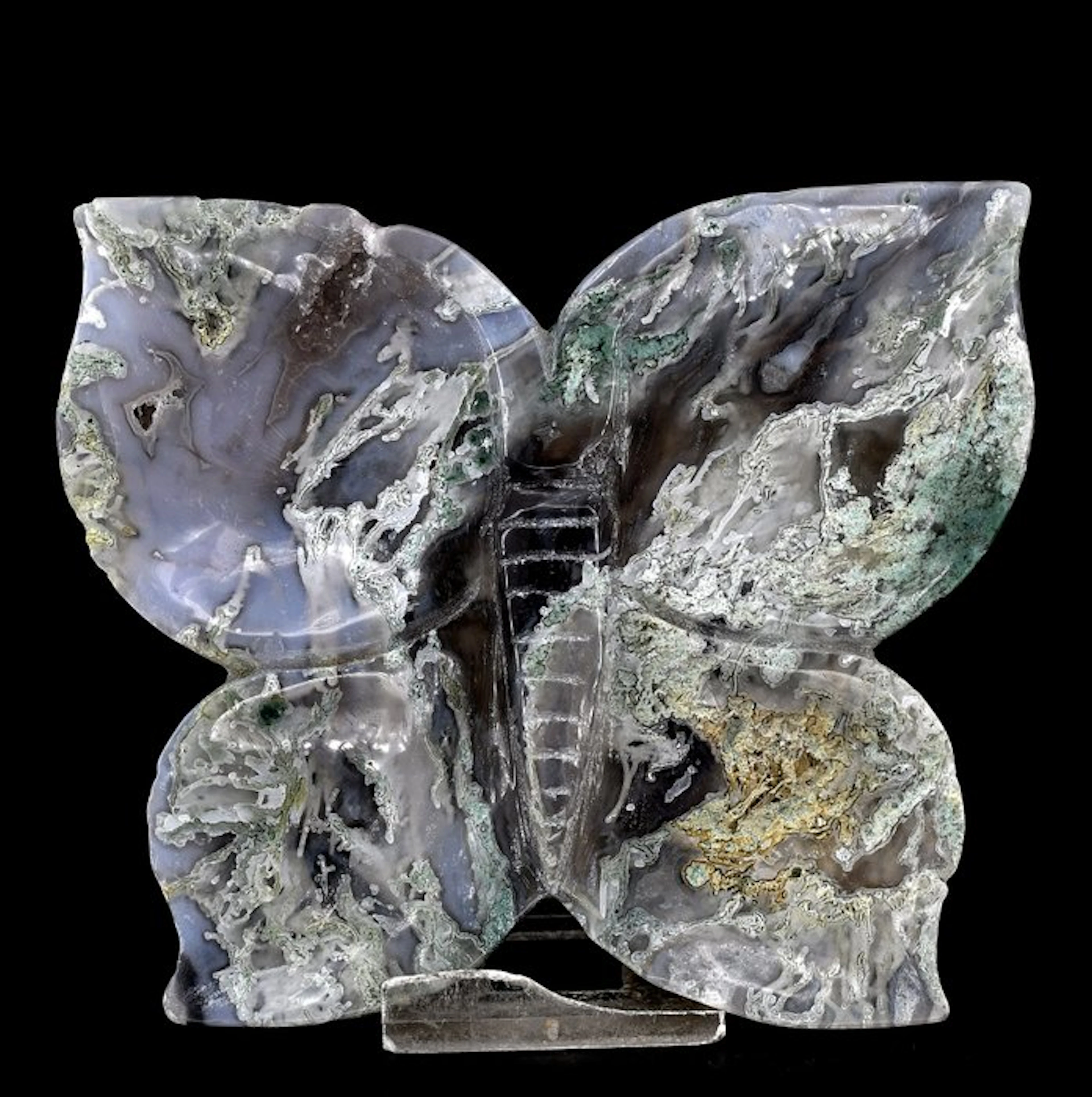 Wonderful Moss Agate butterfly bowl - Height: 11.7 cm - Width: 10.1 cm- 240 g