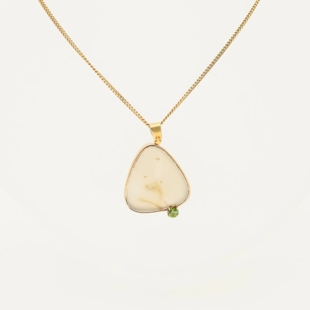 Necklace with pendant - 14 kt. Yellow gold - Agate/Peridot