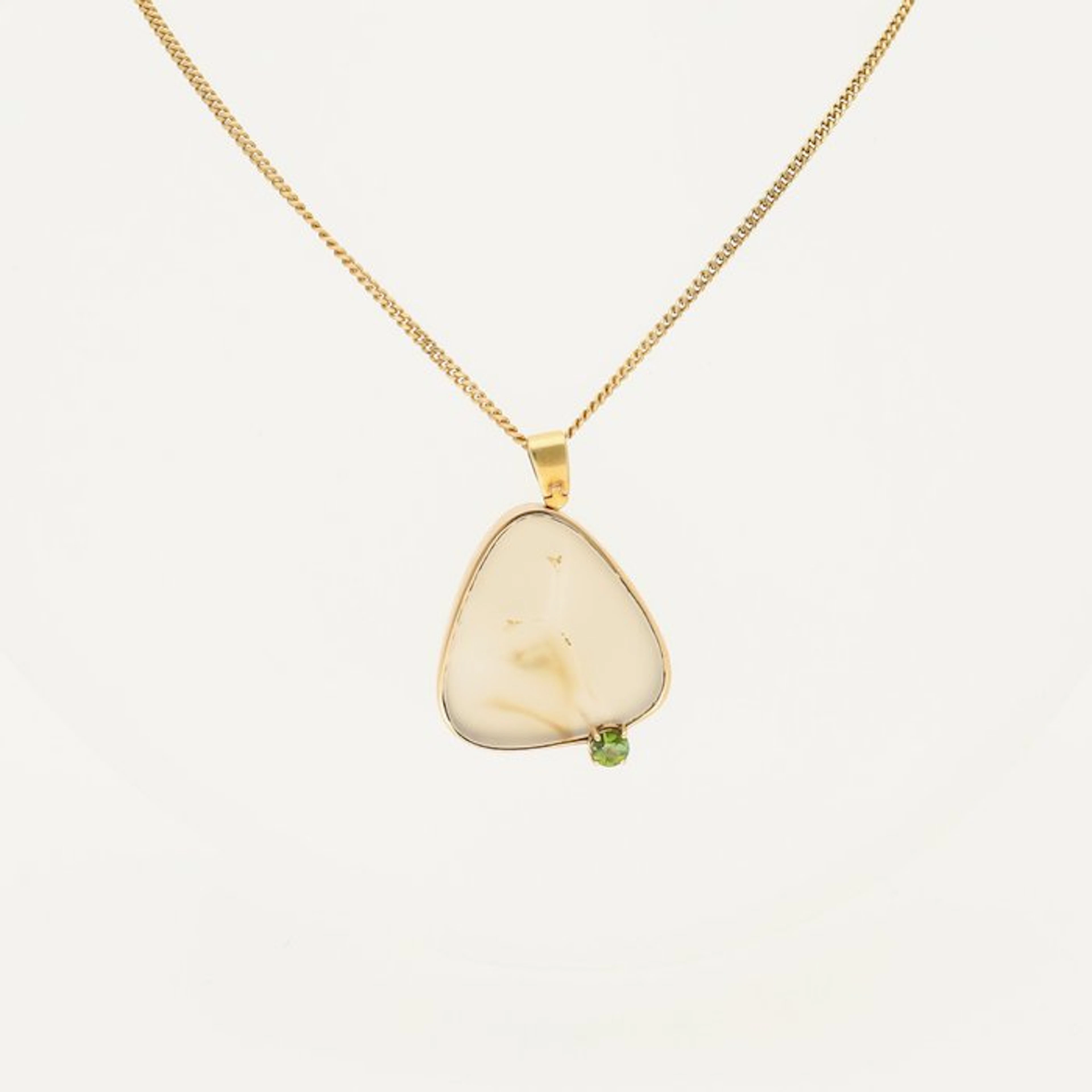 Necklace with pendant - 14 kt. Yellow gold - Agate/Peridot