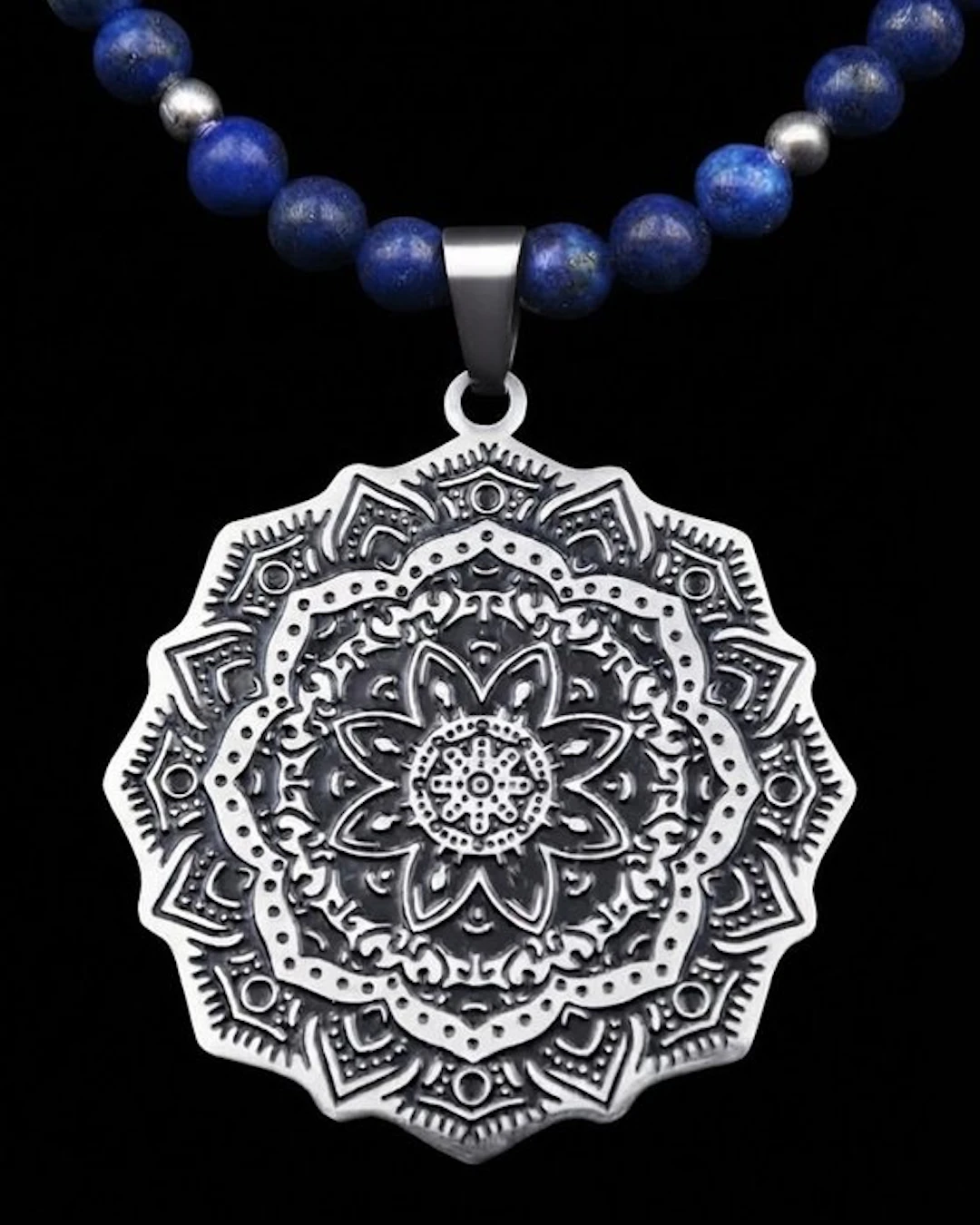 Lapis lazuli - Sacred Mandala Necklace – Flower of Life –...