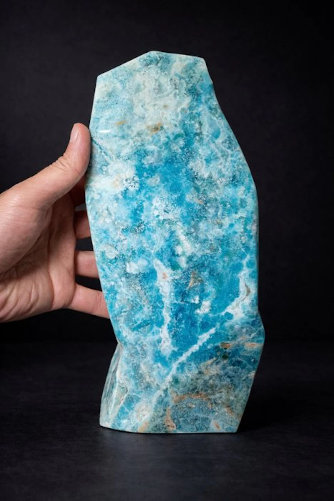Ocean Blue Aragonite Freeform with Natural Beige Backside...
