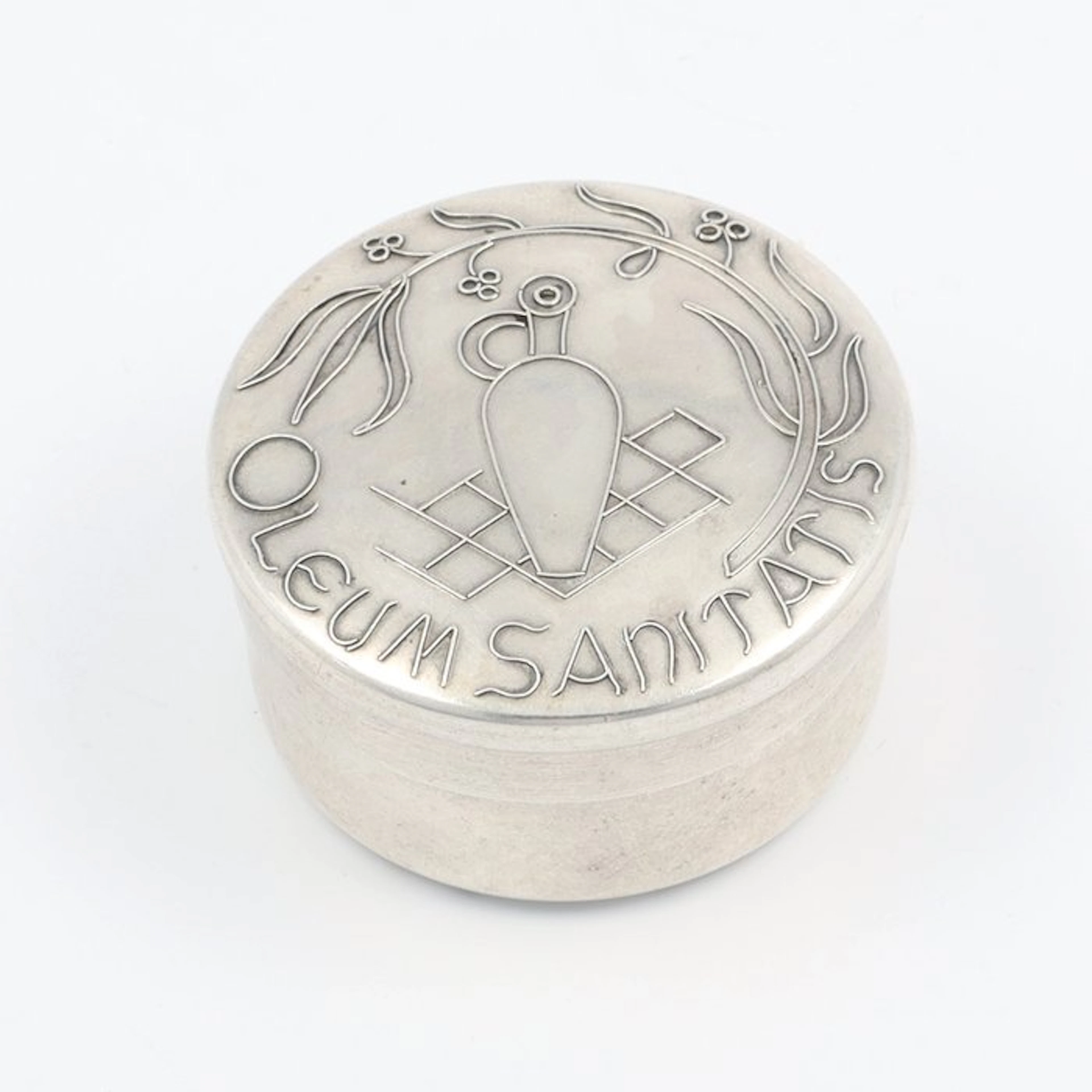NO RESERVE - Religieus verzalvingsdoosje 'Oleum Sanitatis' - Box - .835 silver