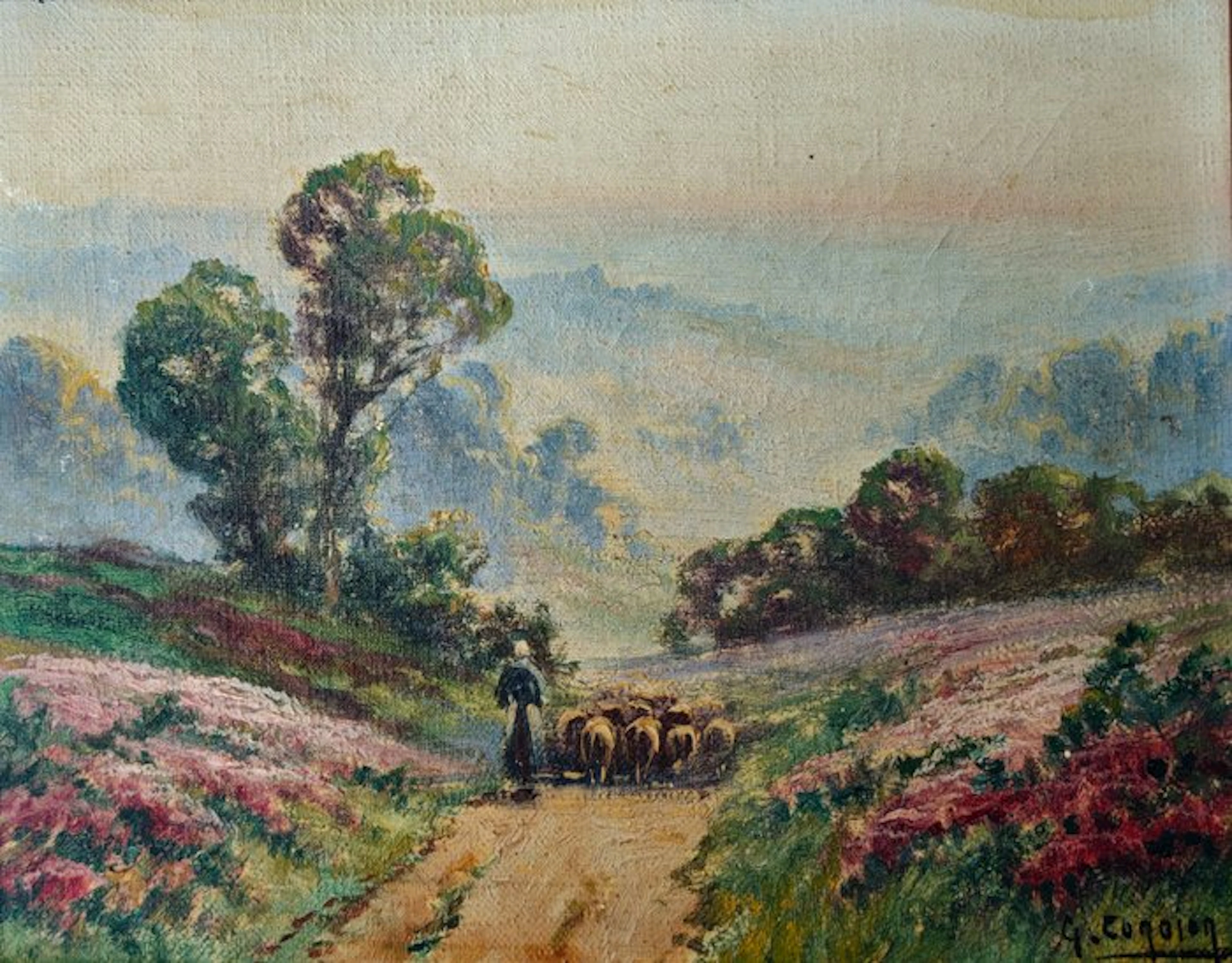 Gaston Corbier (1869–1945) - La bergère et son troupeau - NO RESERVE