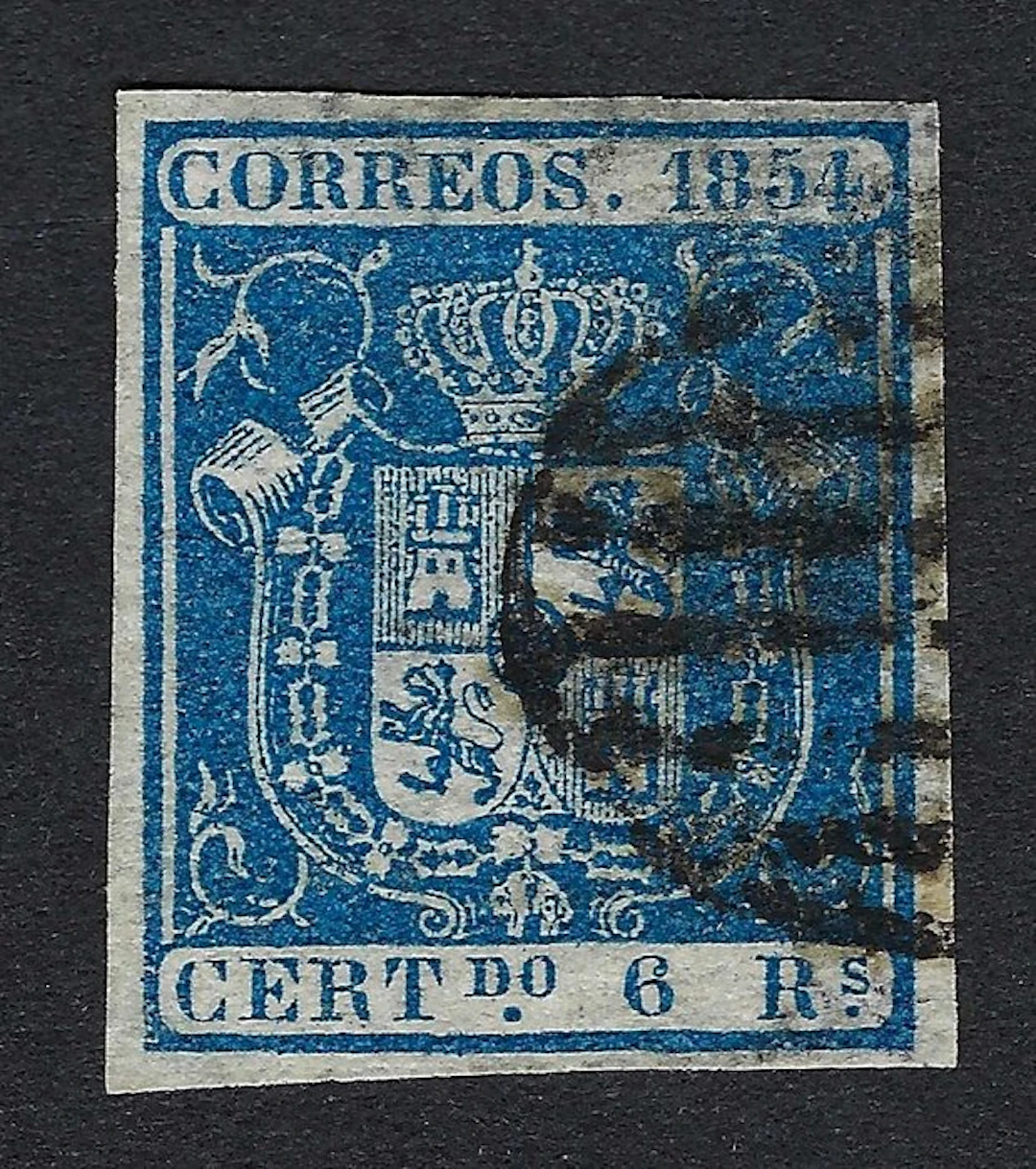 Spain 1854 - Escudo de España 6r Azul - Edifil Nº 27