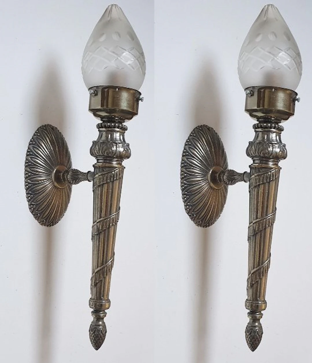 Wall lamp (2) - Torch - Glass, Metal