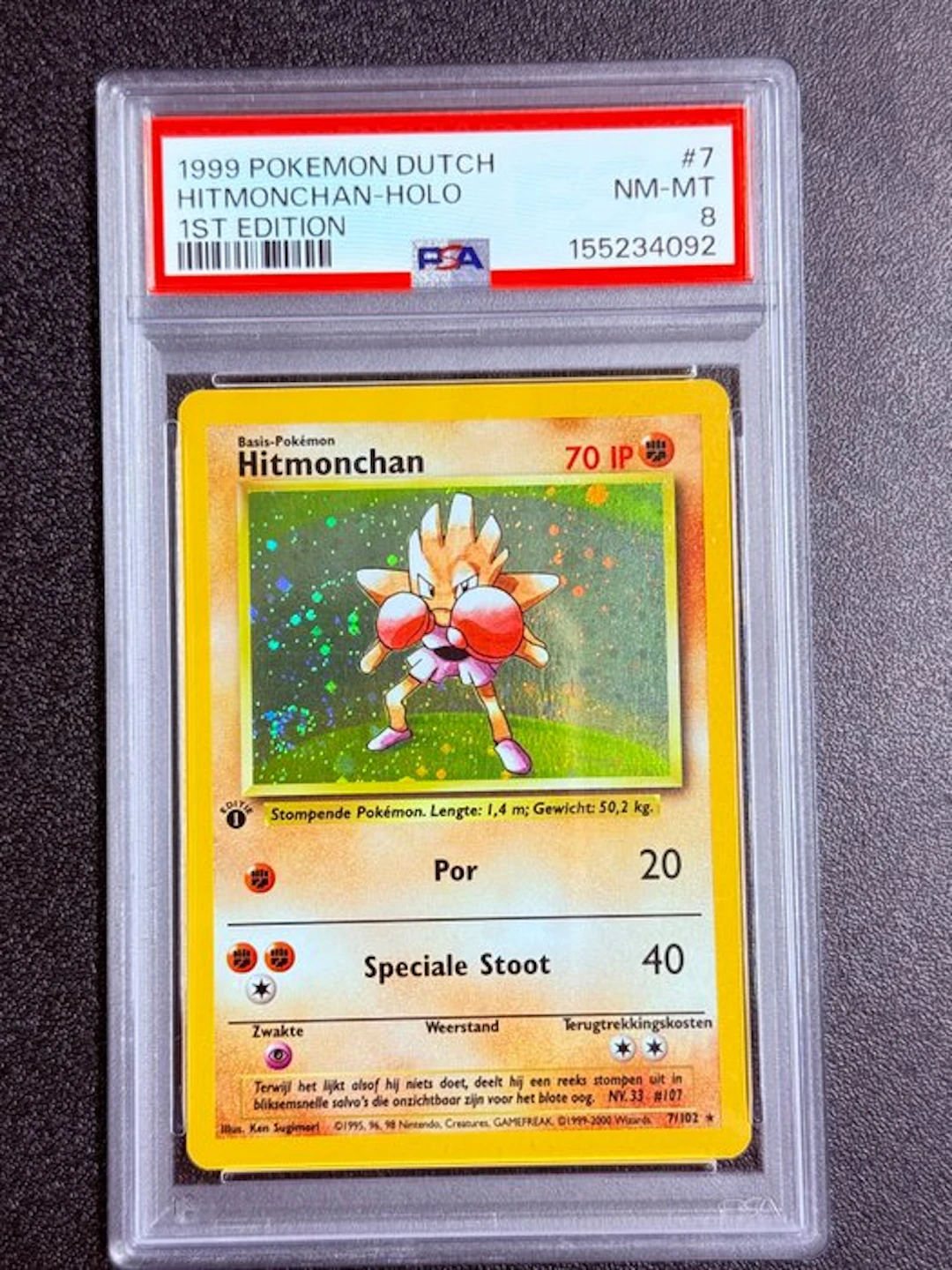 Pokémon - 1 Graded card - Hitmonchan 7/102 Foil, First edition - PSA 8 - WOTC