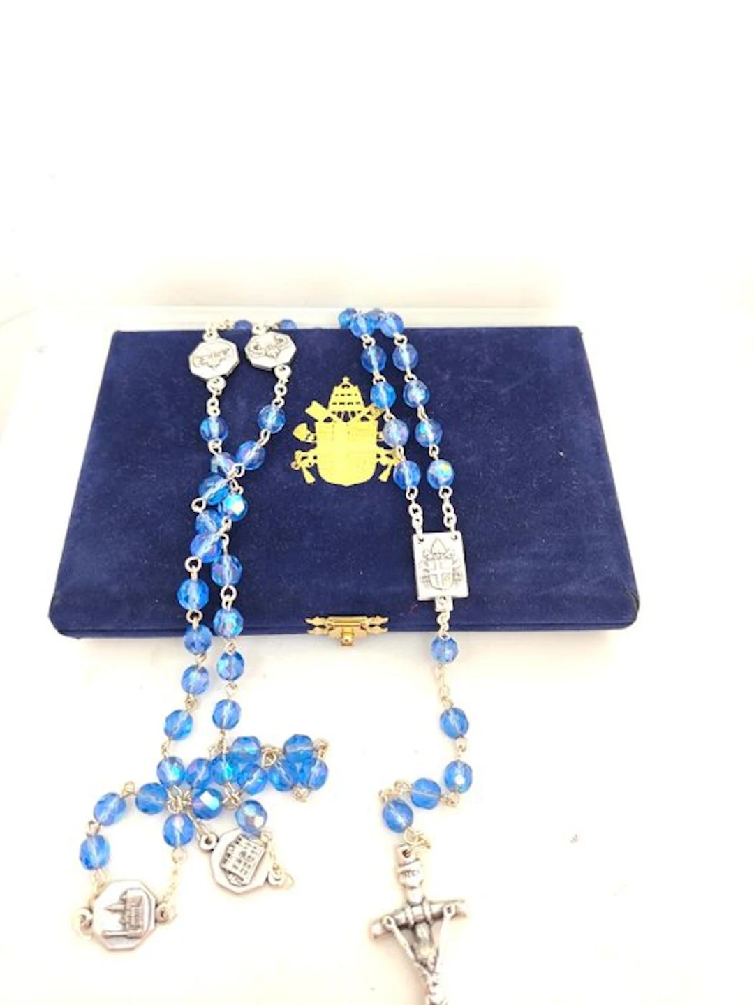 Rosary - Light-blue crystal rosary of Pope John Paul II...