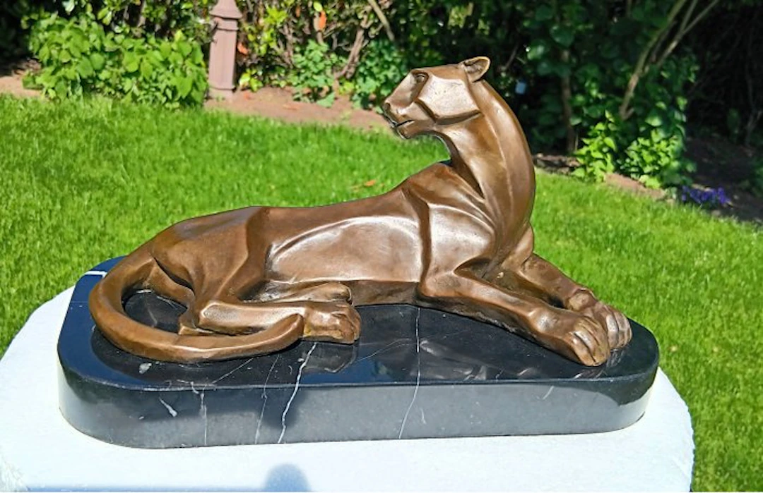 Sculpture, art deco Cougar Bronzen Sculptuur - 16 cm - bronze marble