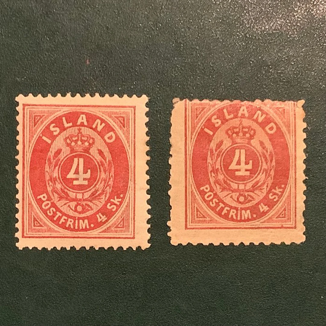 Iceland 1873 - Score in Oval 4 Sk in both dentitions - MH - Michel 3A en 3B