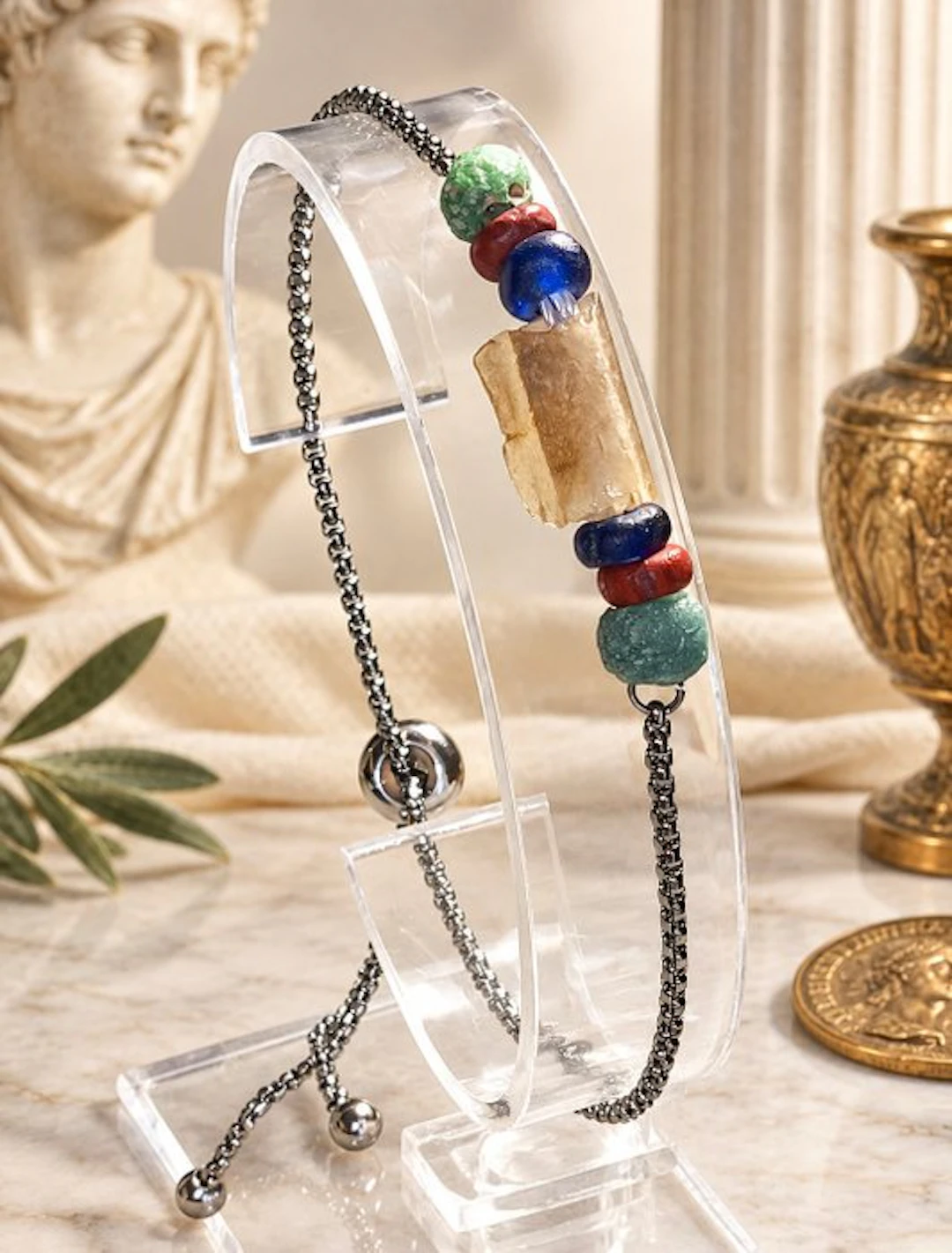 Ancient Roman Steel Bead bracelet - Tinted glass/ceramic (No reserve price)