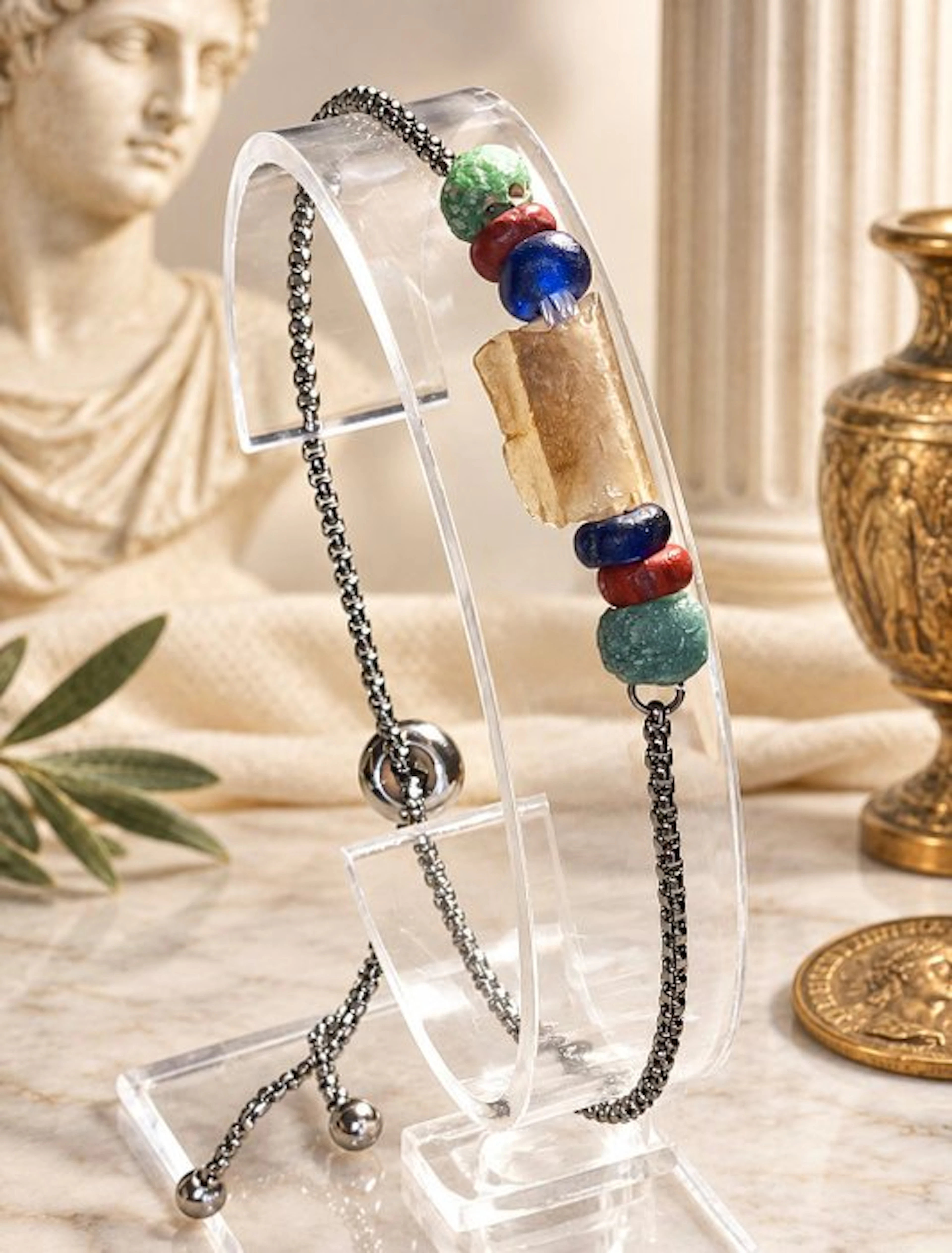 Ancient Roman Steel Bead bracelet - Tinted glass/ceramic (No reserve price)