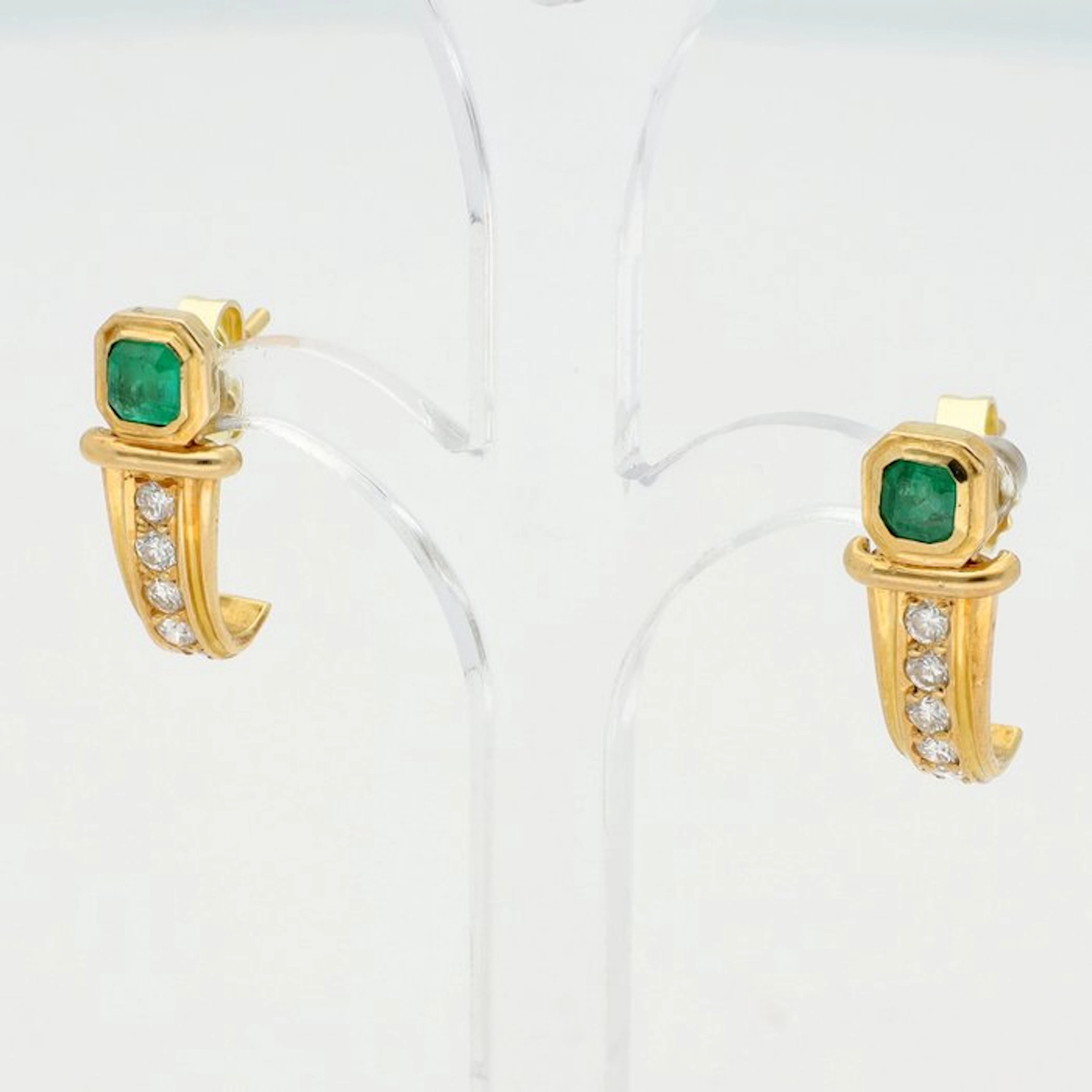 Earrings - 18 kt. Yellow gold Emerald - Diamond
