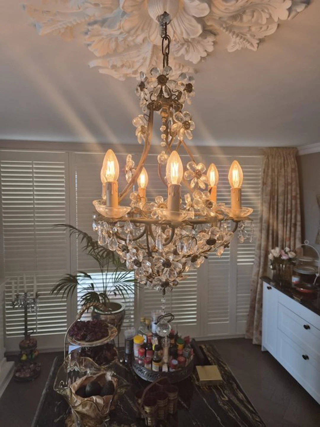 Pendant ceiling lamp - Bronze, Crystal - Antique chandelier