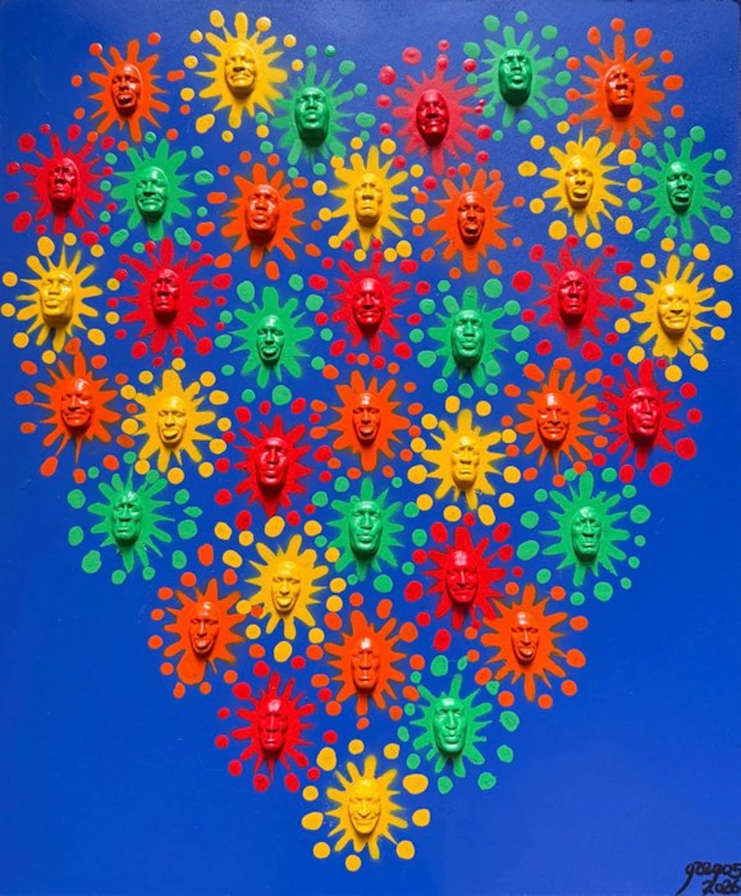 gregos - Heart moods on blue background
